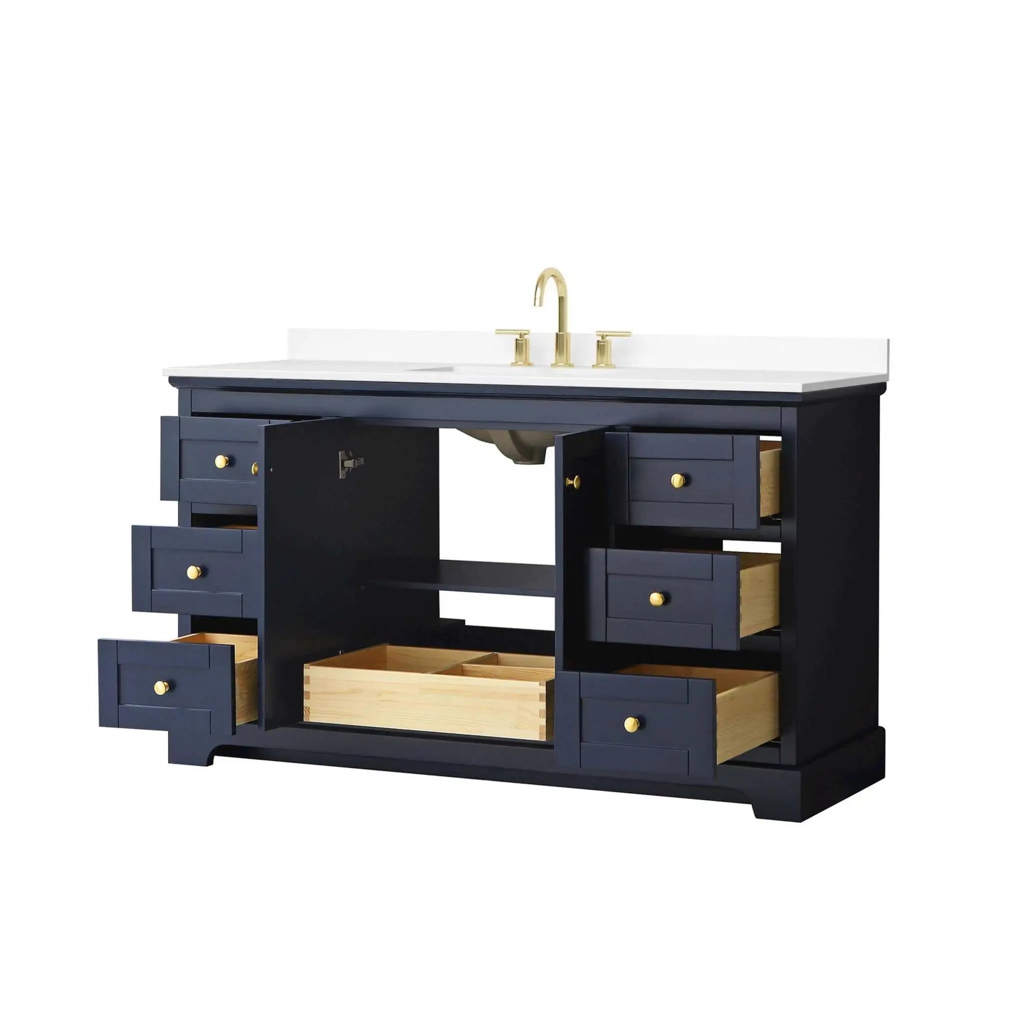 60" Avery Single Bathroom Vanity in Dark Blue with Brushed Gold Trim by Wyndham