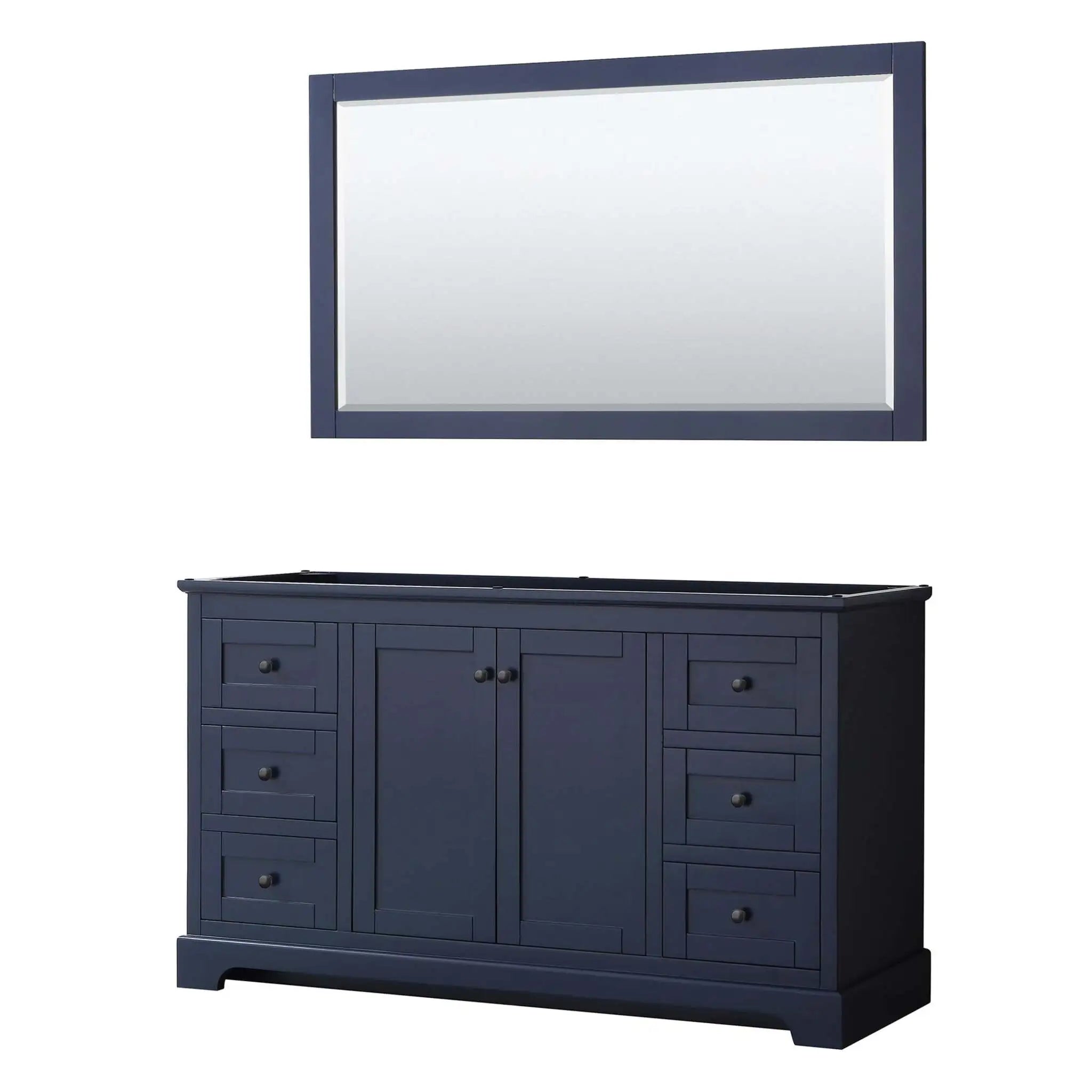 60" Avery Single Bathroom Vanity in Dark Blue with Matte Black Trim & 58" Mirror by Wyndham