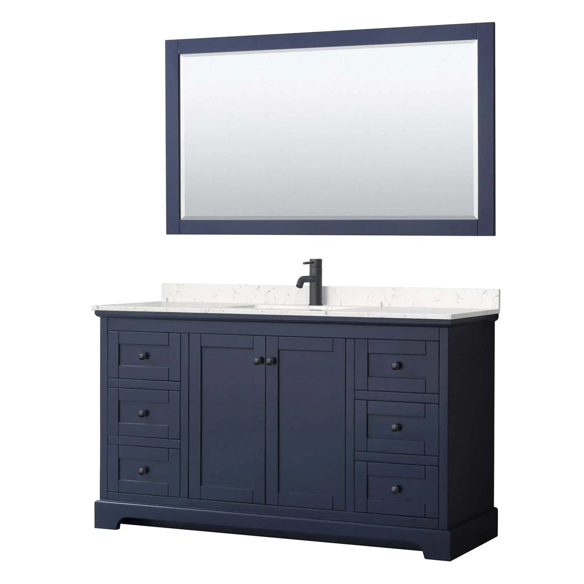 60" Avery Single Bathroom Vanity in Dark Blue with Matte Black Trim & 58" Mirror by Wyndham