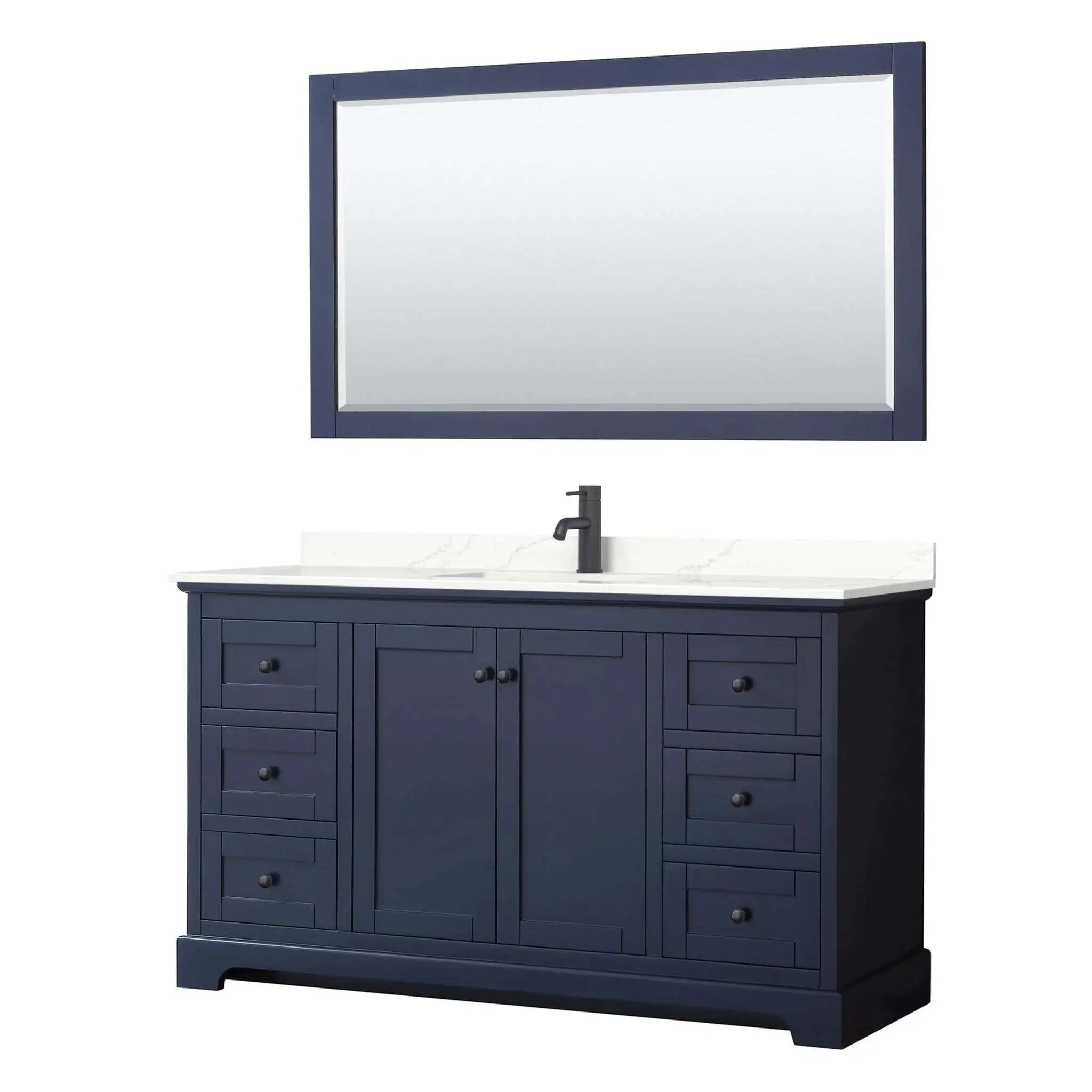 60" Avery Single Bathroom Vanity in Dark Blue with Matte Black Trim & 58" Mirror by Wyndham