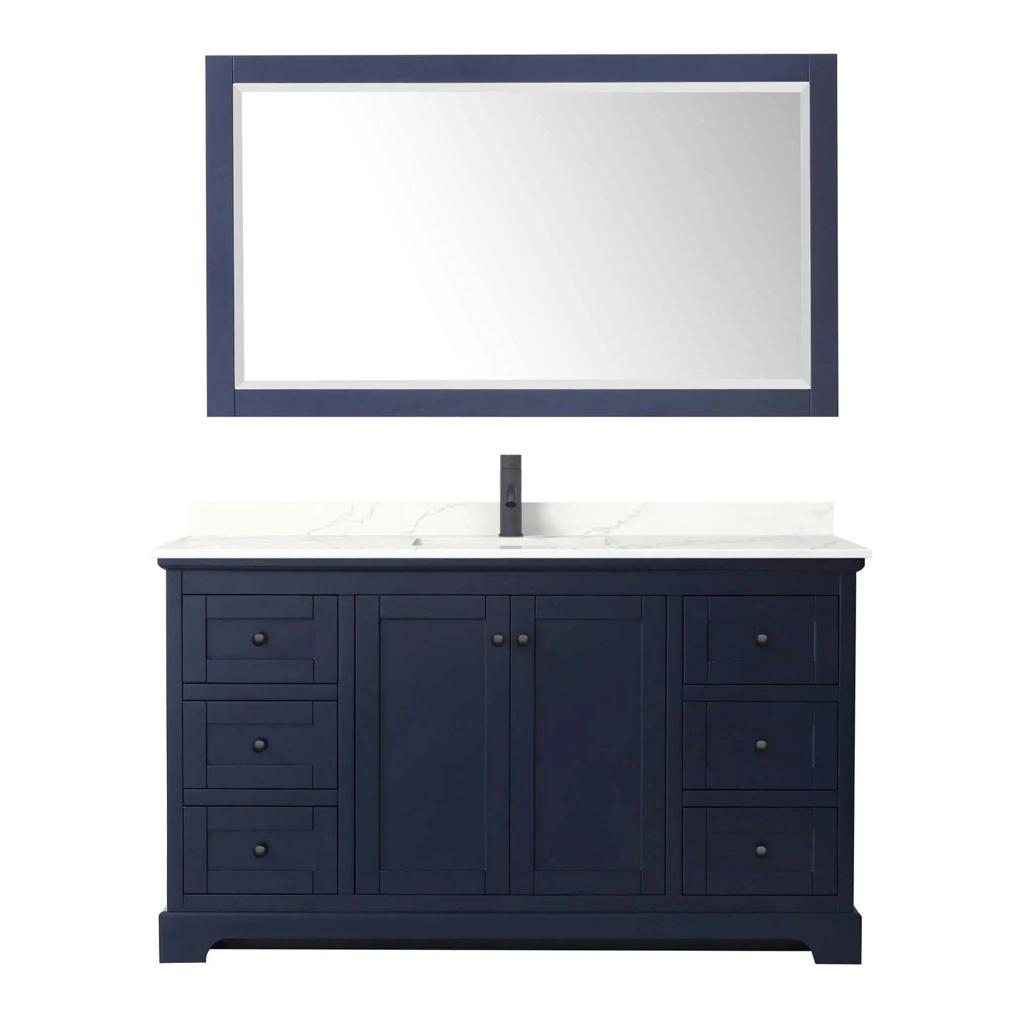 60" Avery Single Bathroom Vanity in Dark Blue with Matte Black Trim & 58" Mirror by Wyndham