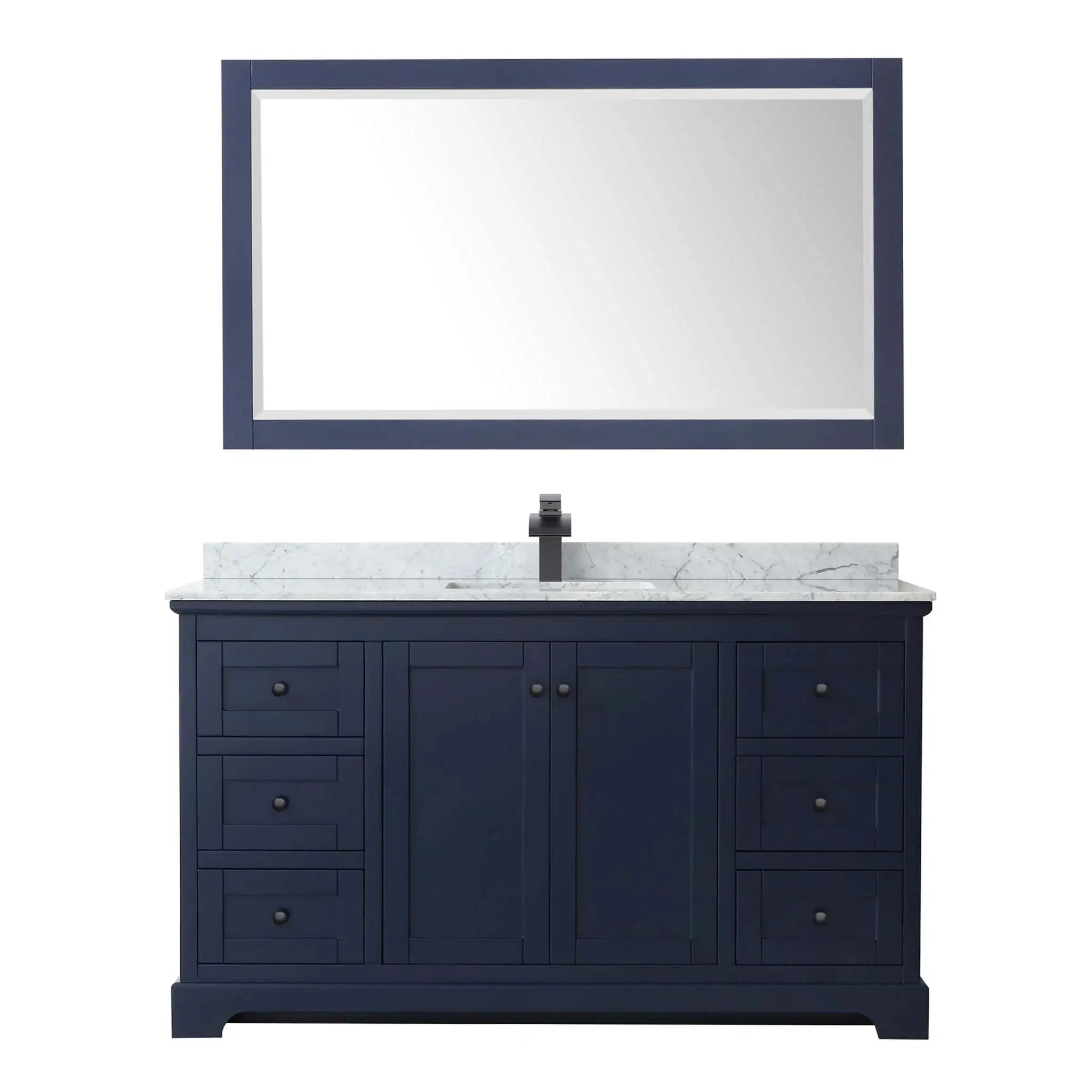 60" Avery Single Bathroom Vanity in Dark Blue with Matte Black Trim & 58" Mirror by Wyndham