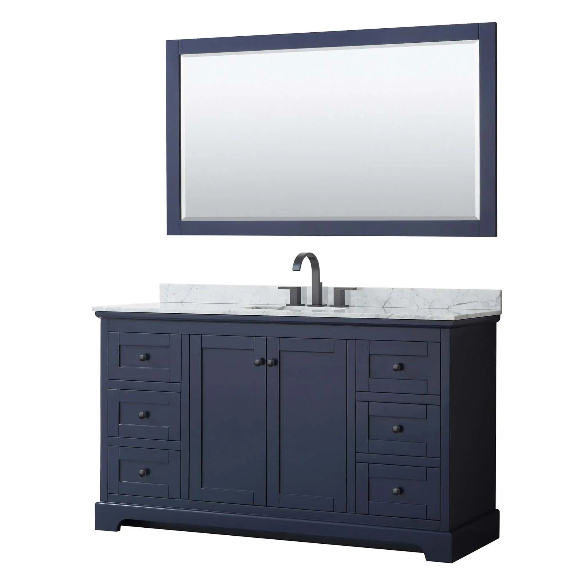 60" Avery Single Bathroom Vanity in Dark Blue with Matte Black Trim & 58" Mirror by Wyndham
