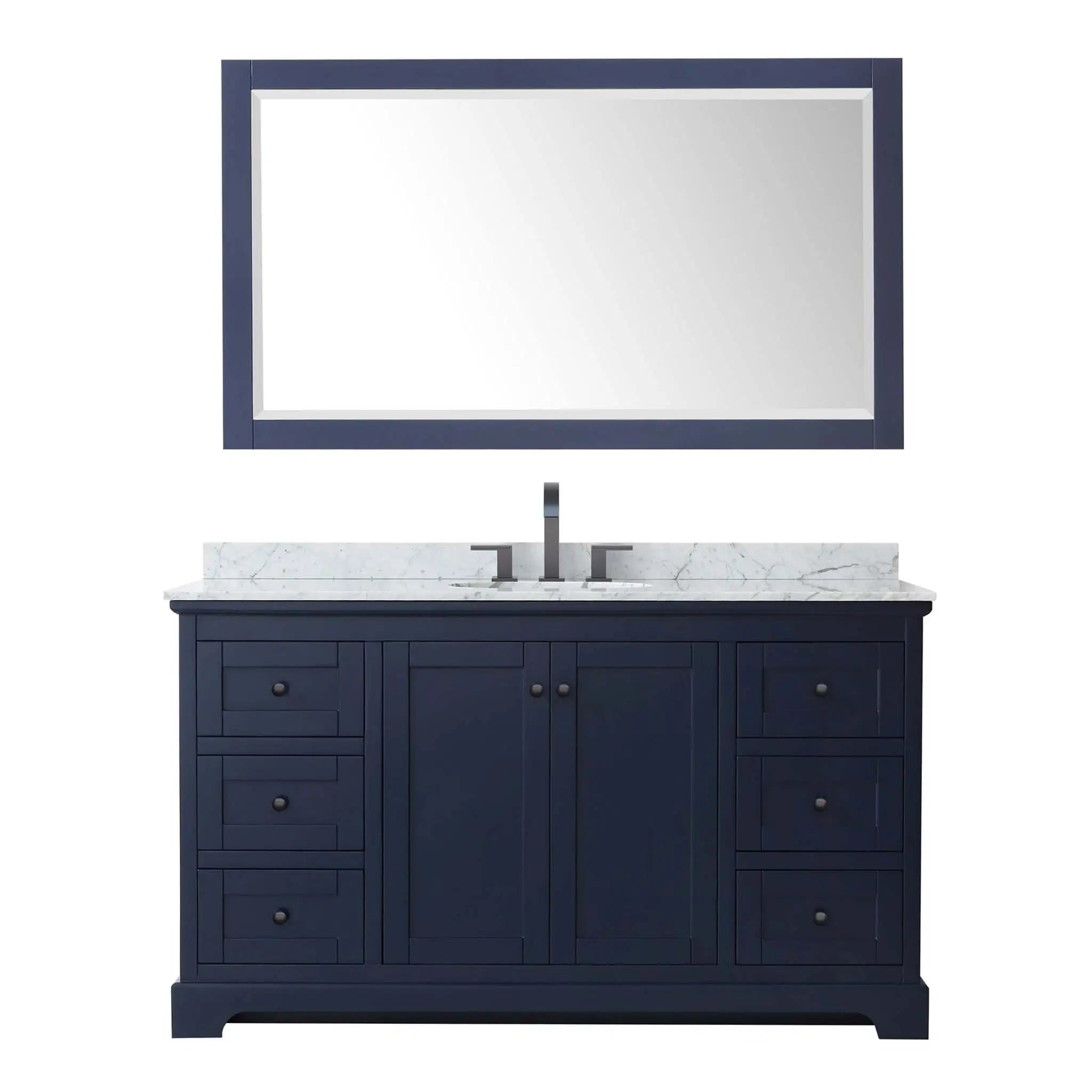 60" Avery Single Bathroom Vanity in Dark Blue with Matte Black Trim & 58" Mirror by Wyndham