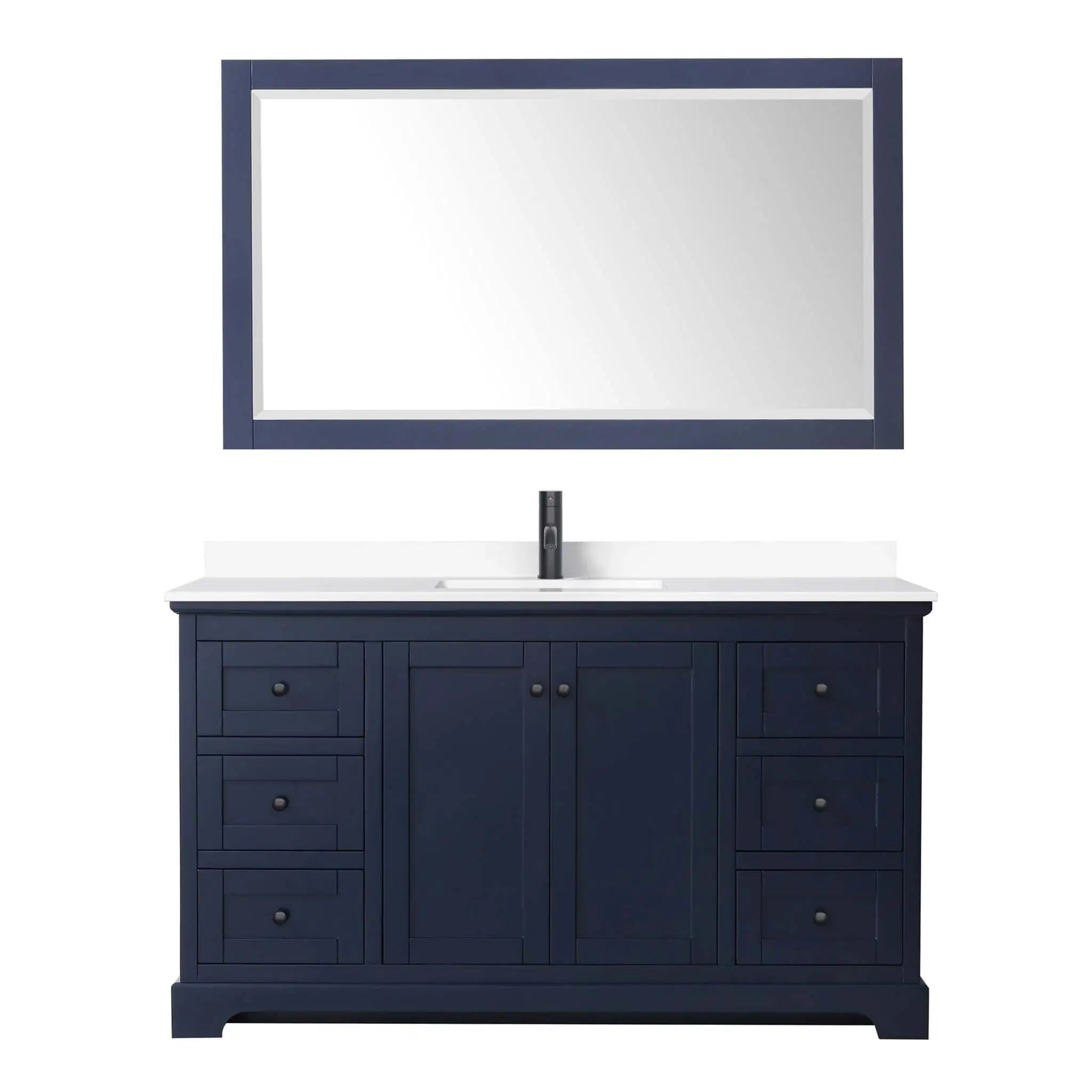 60" Avery Single Bathroom Vanity in Dark Blue with Matte Black Trim & 58" Mirror by Wyndham