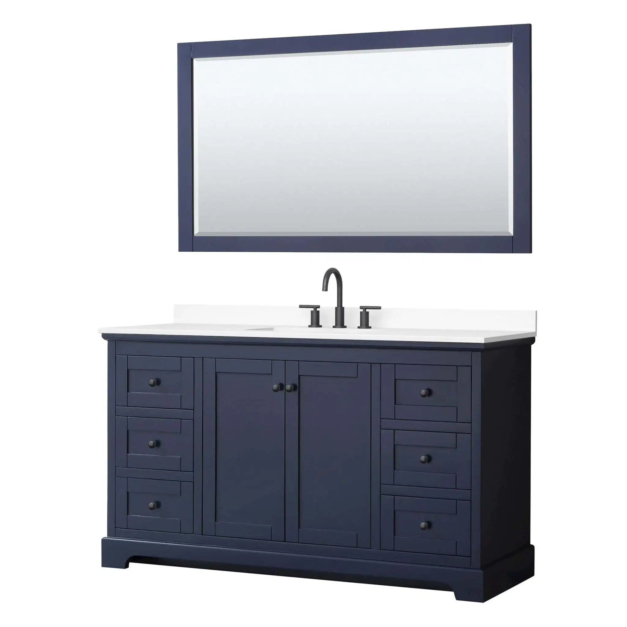 60" Avery Single Bathroom Vanity in Dark Blue with Matte Black Trim & 58" Mirror by Wyndham