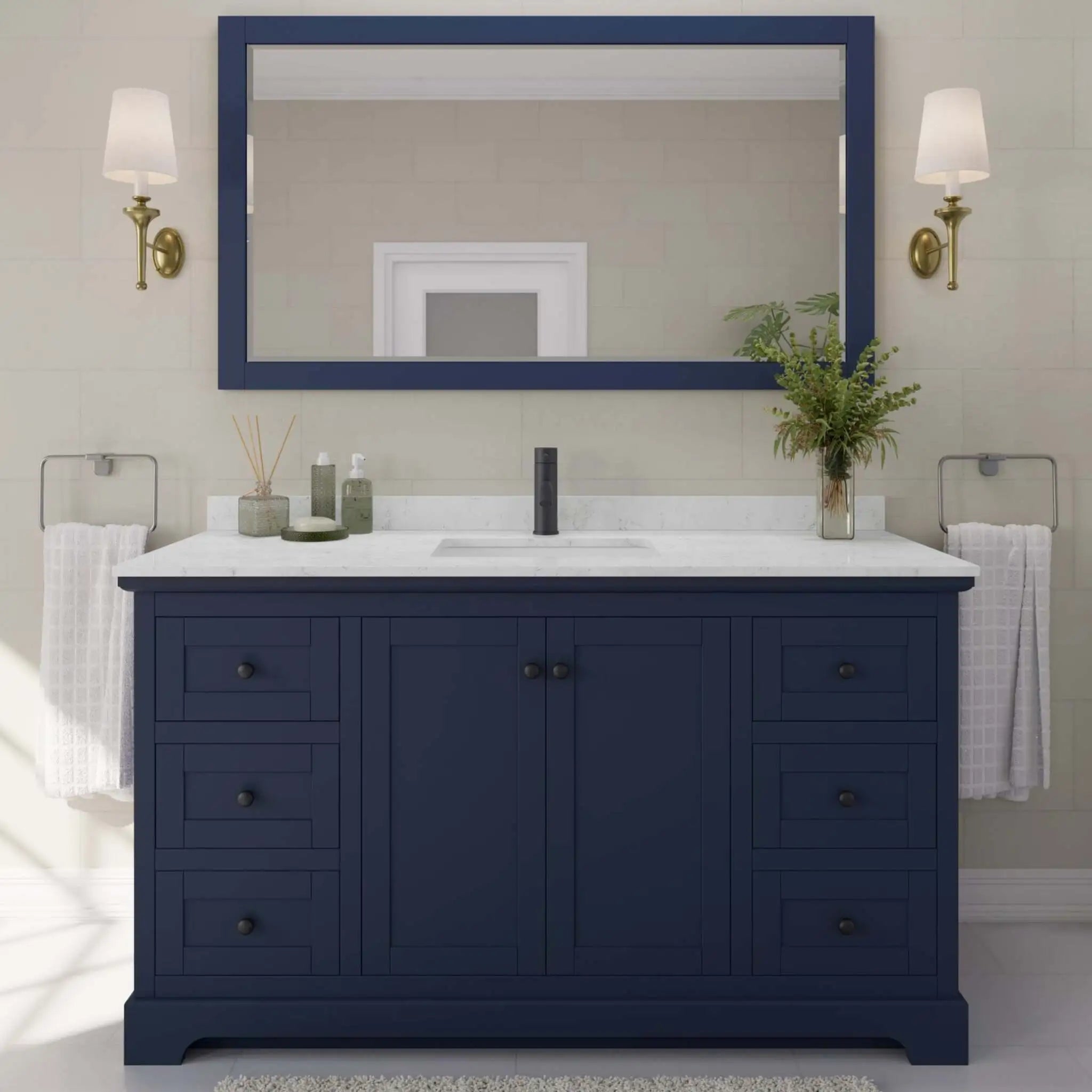 60" Avery Single Bathroom Vanity in Dark Blue with Matte Black Trim by Wyndham