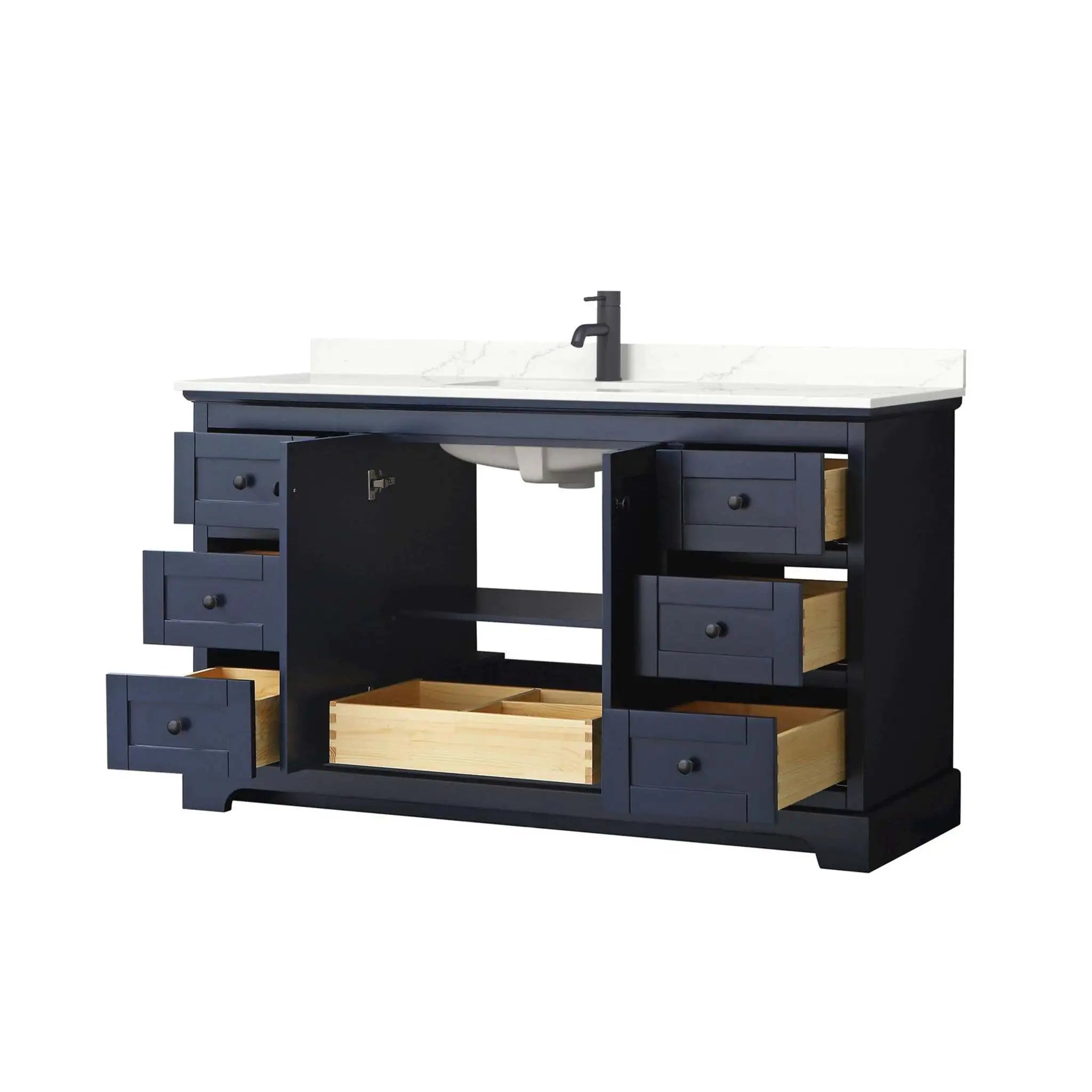 60" Avery Single Bathroom Vanity in Dark Blue with Matte Black Trim by Wyndham