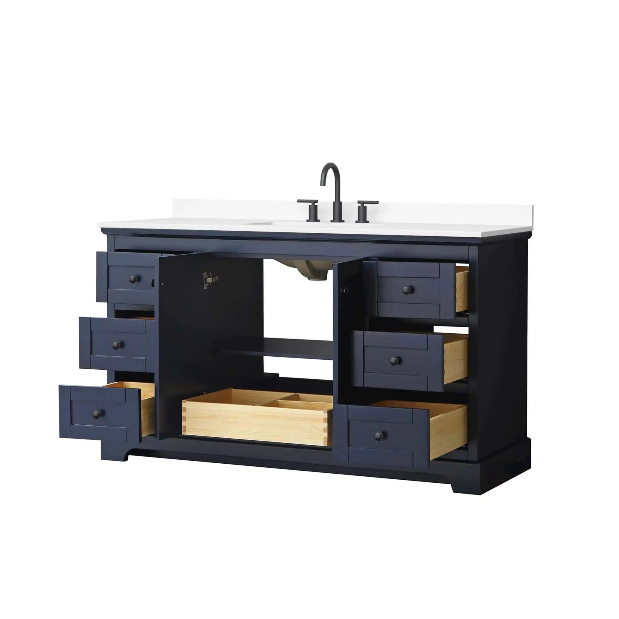60" Avery Single Bathroom Vanity in Dark Blue with Matte Black Trim by Wyndham