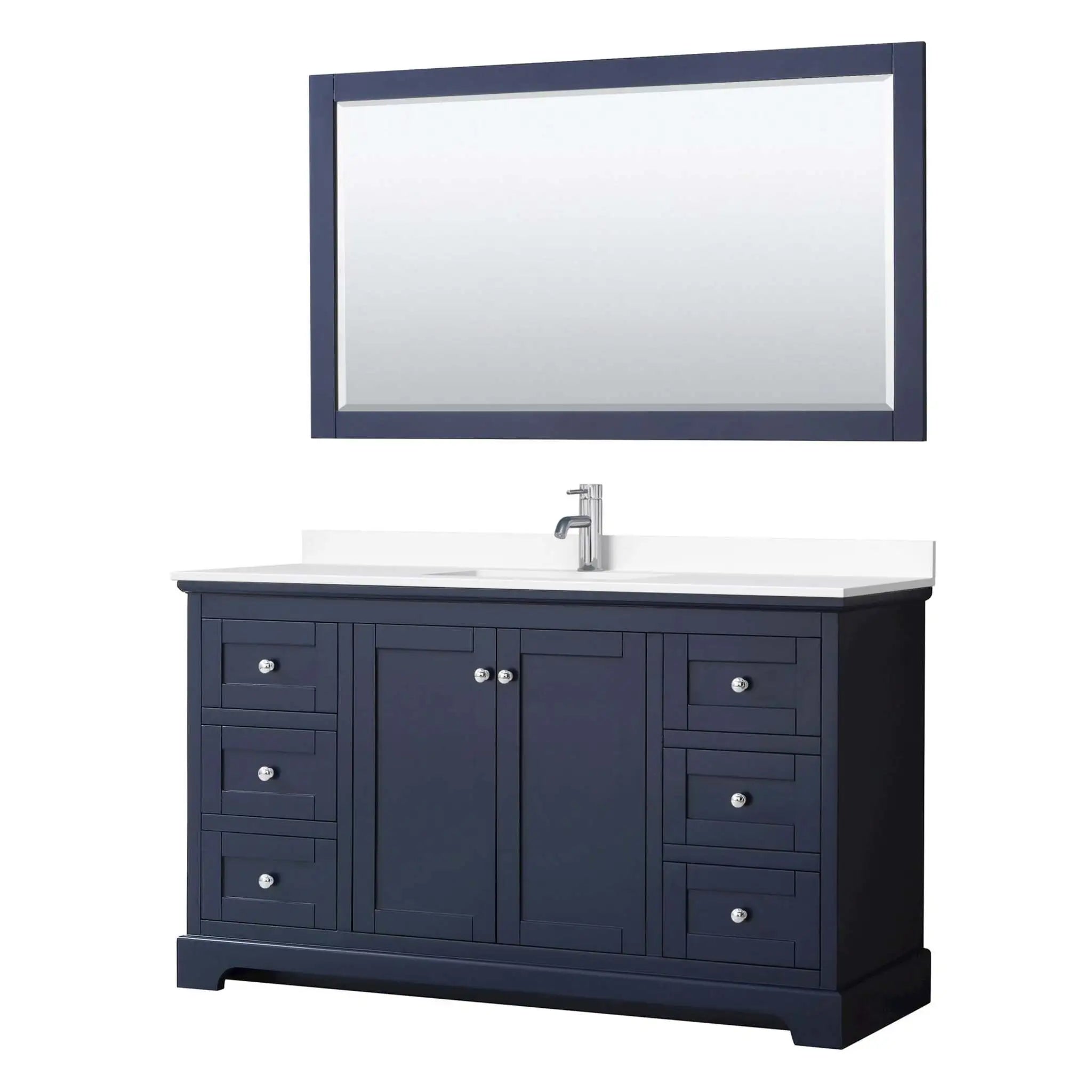 60" Avery Single Bathroom Vanity in Dark Blue with Polished Chrome Trim & 58" Mirror by Wyndham