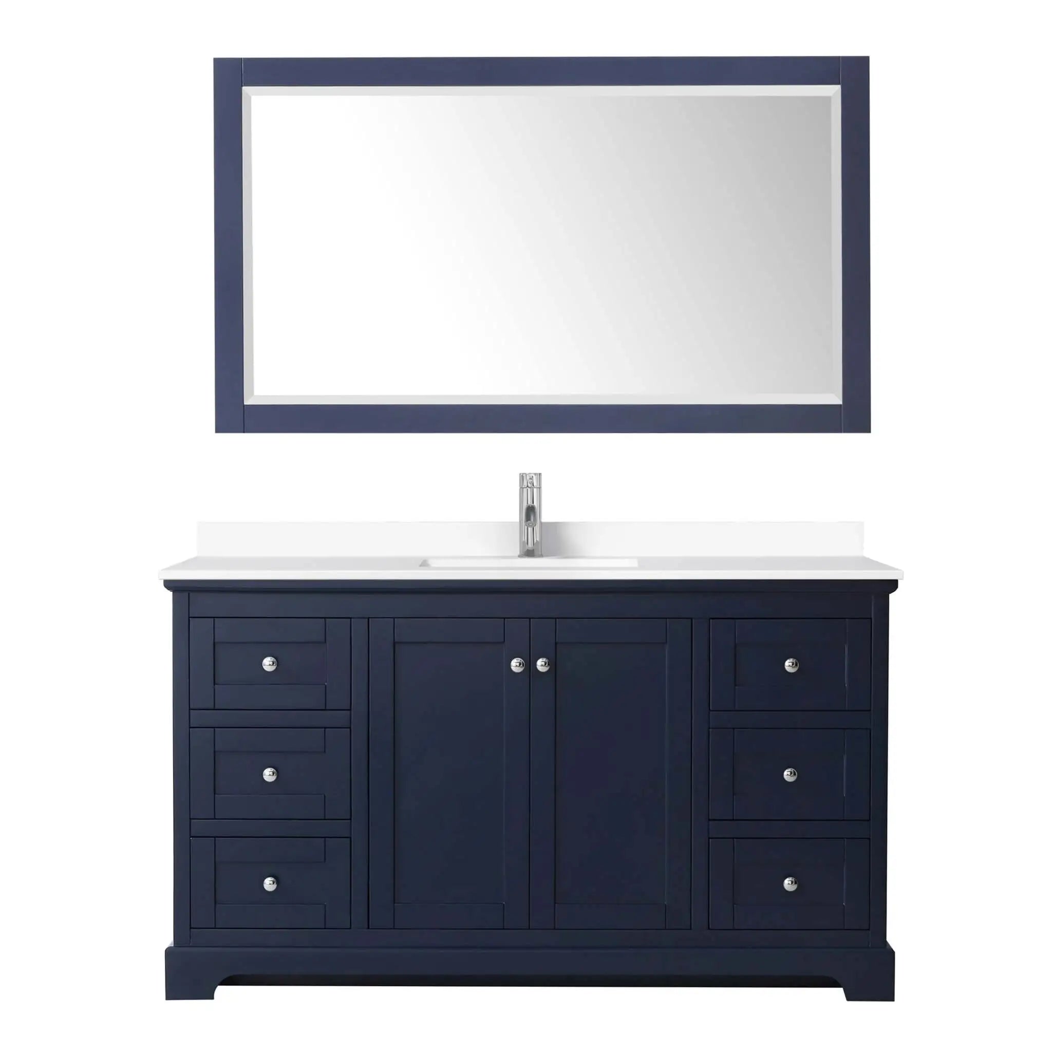 60" Avery Single Bathroom Vanity in Dark Blue with Polished Chrome Trim & 58" Mirror by Wyndham