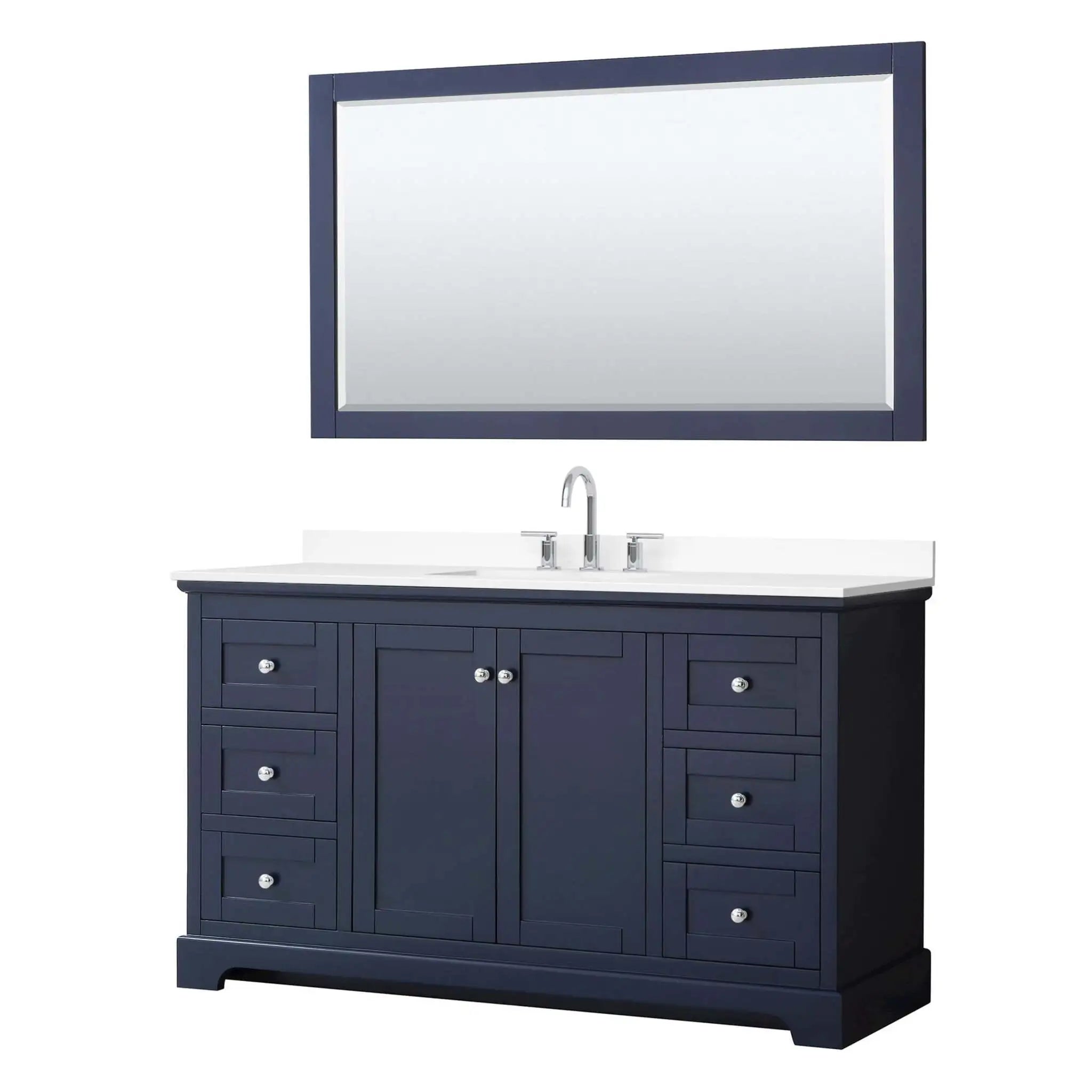 60" Avery Single Bathroom Vanity in Dark Blue with Polished Chrome Trim & 58" Mirror by Wyndham