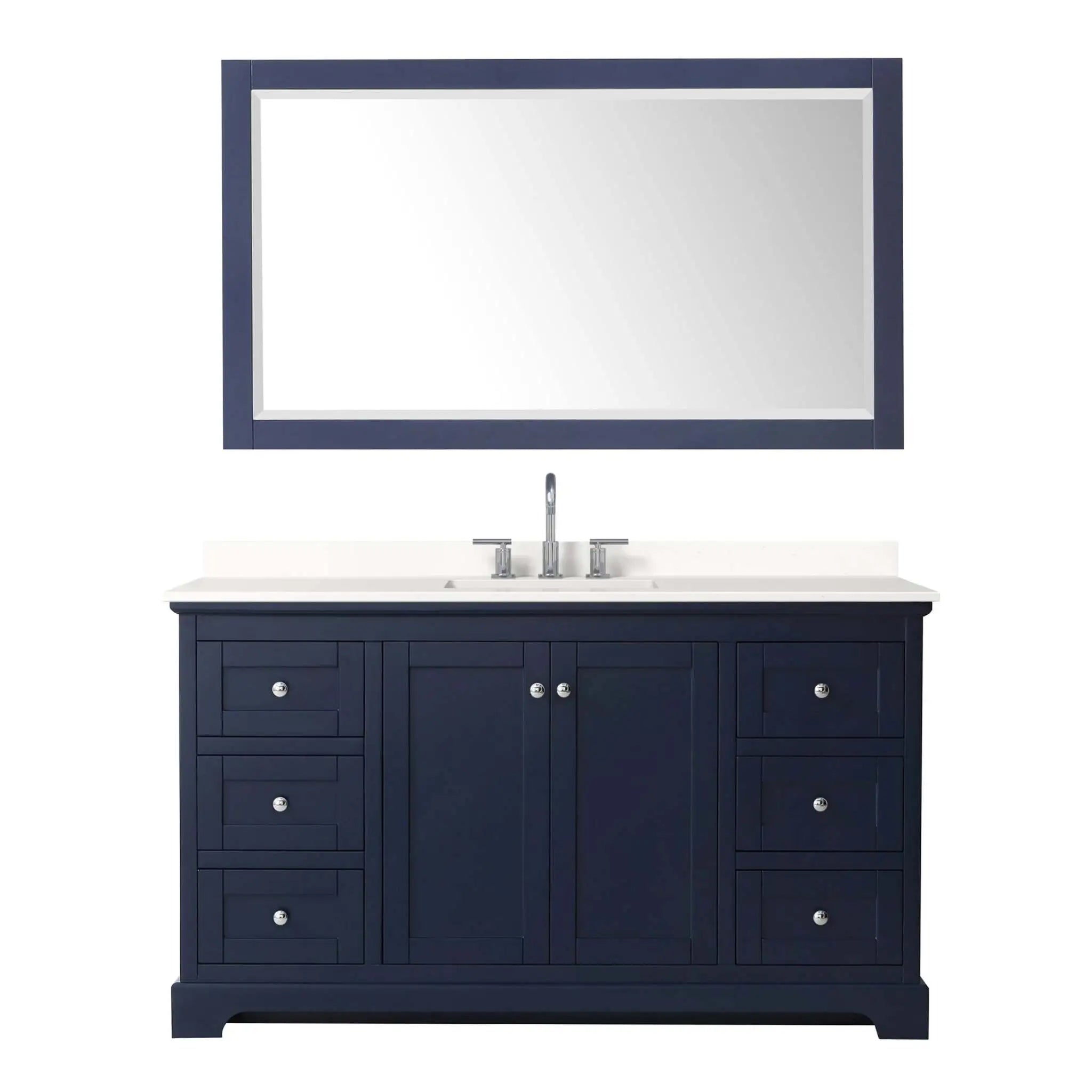 60" Avery Single Bathroom Vanity in Dark Blue with Polished Chrome Trim & 58" Mirror by Wyndham