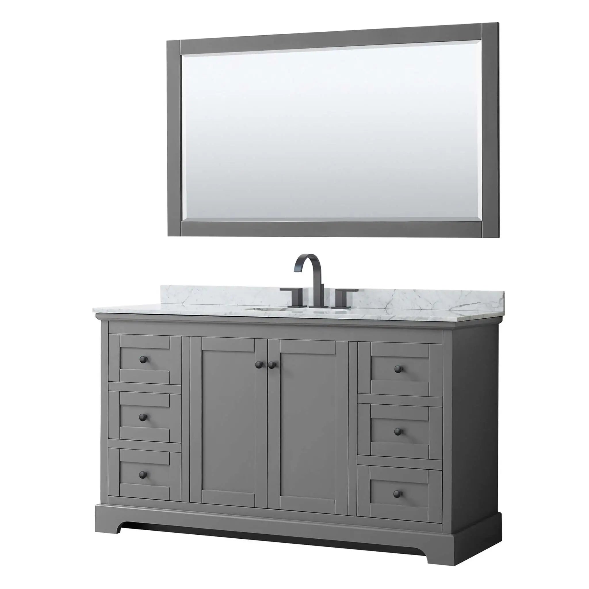 60" Avery Single Bathroom Vanity in Dark Gray with Matte Black Trim & 58" Mirror by Wyndham