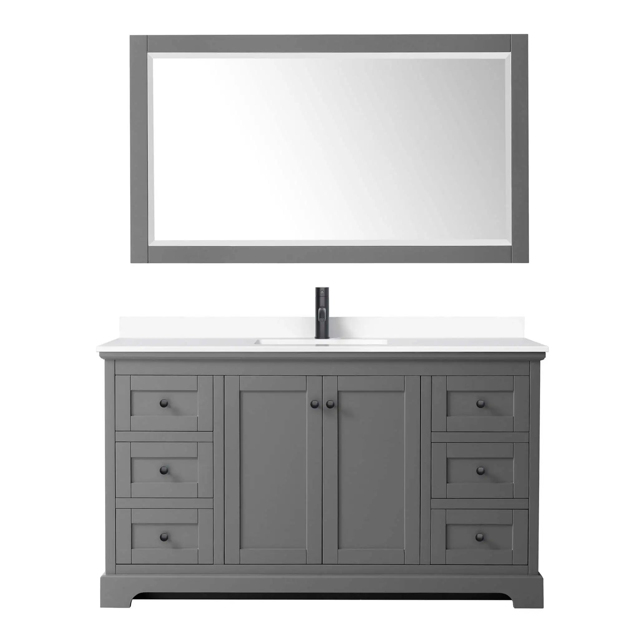 60" Avery Single Bathroom Vanity in Dark Gray with Matte Black Trim & 58" Mirror by Wyndham