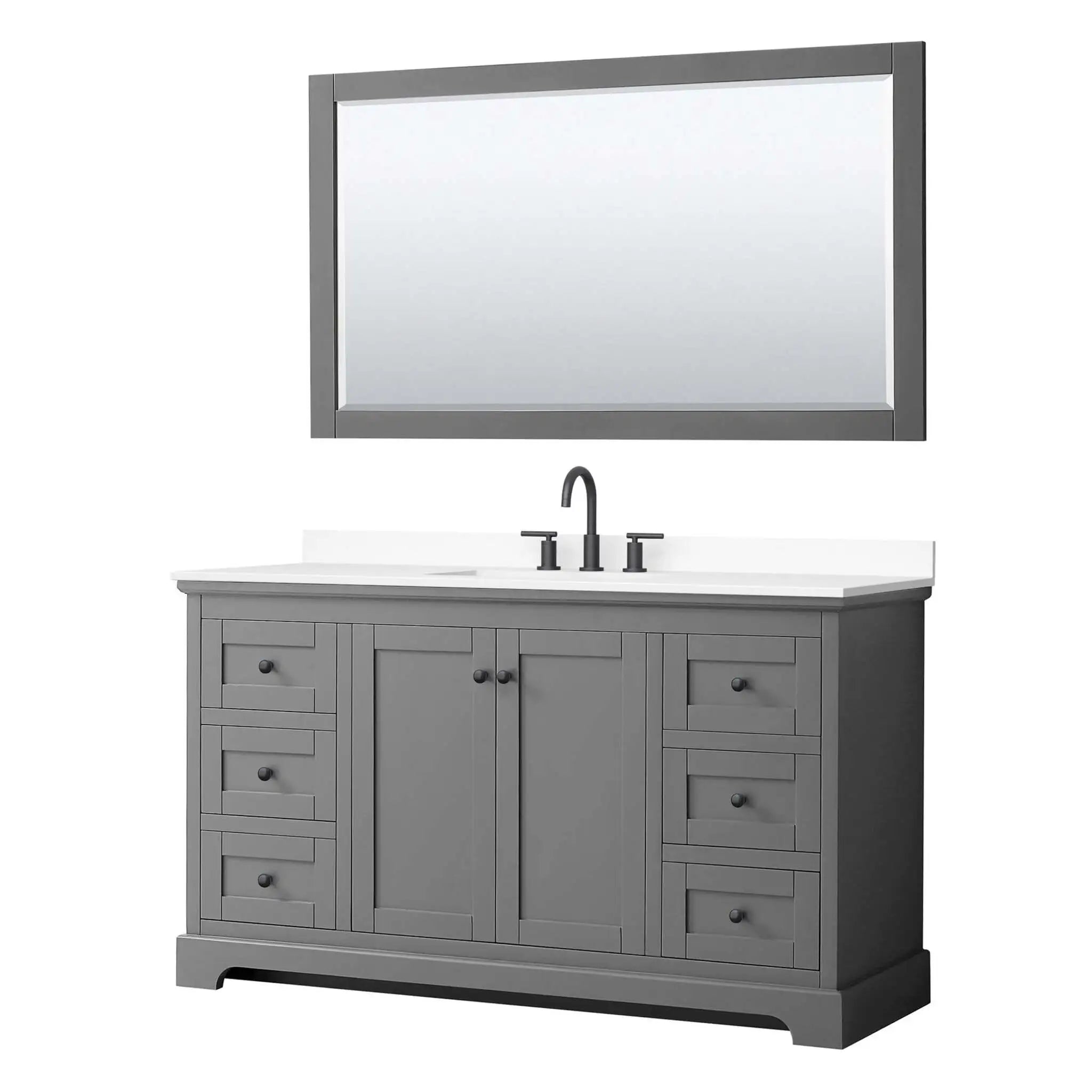 60" Avery Single Bathroom Vanity in Dark Gray with Matte Black Trim & 58" Mirror by Wyndham