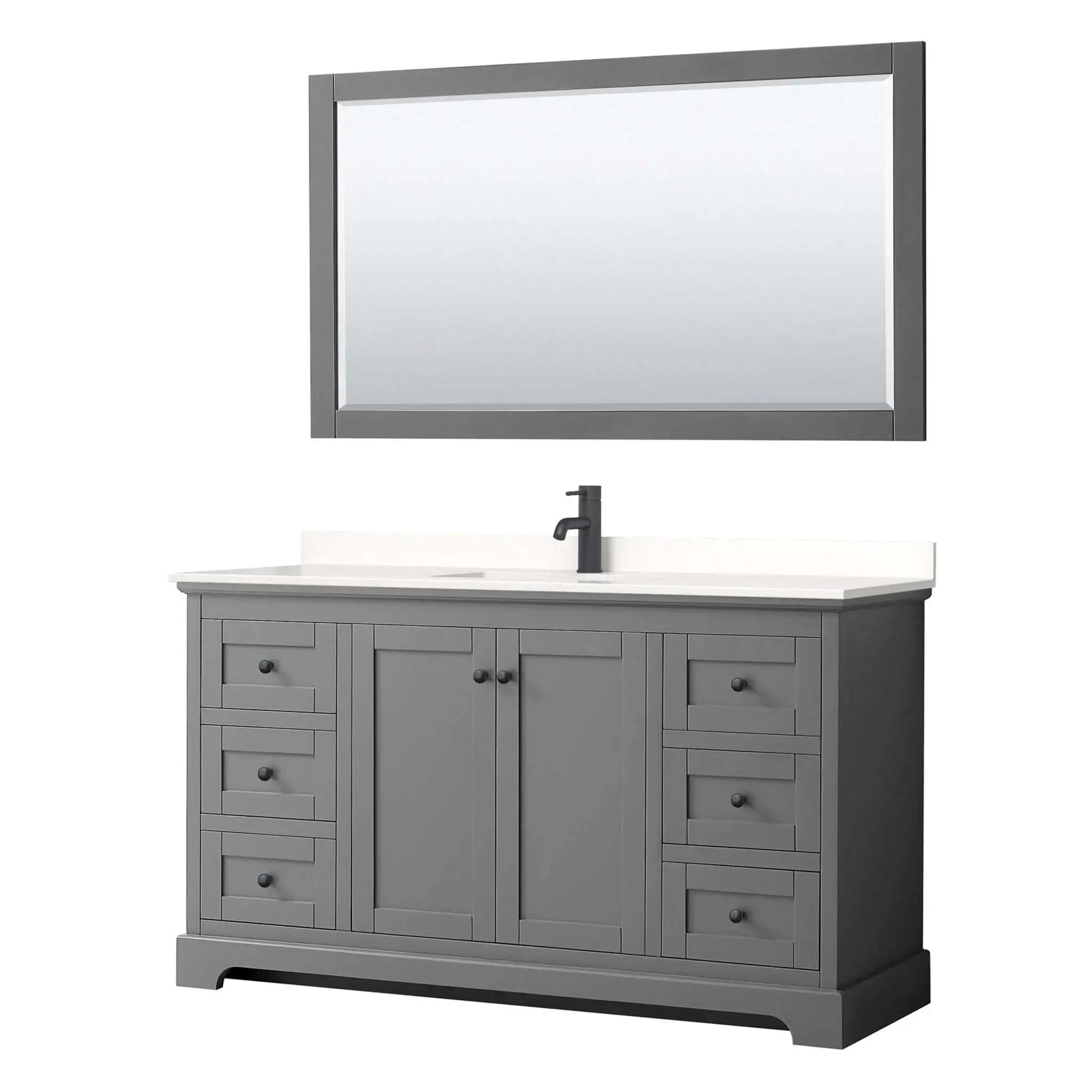 60" Avery Single Bathroom Vanity in Dark Gray with Matte Black Trim & 58" Mirror by Wyndham