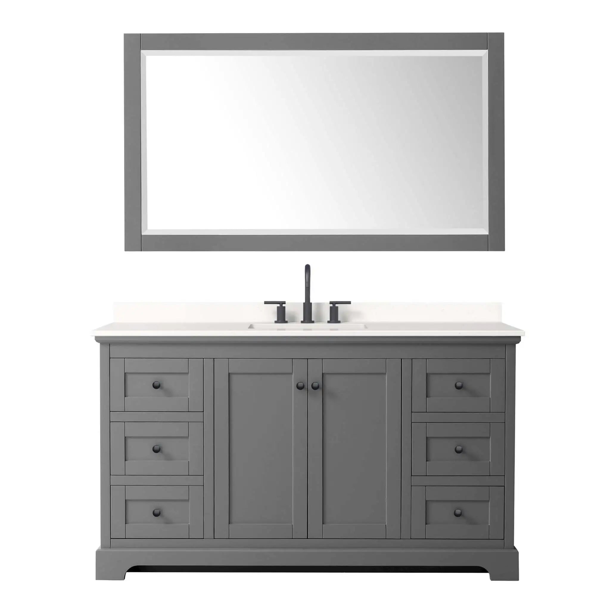 60" Avery Single Bathroom Vanity in Dark Gray with Matte Black Trim & 58" Mirror by Wyndham