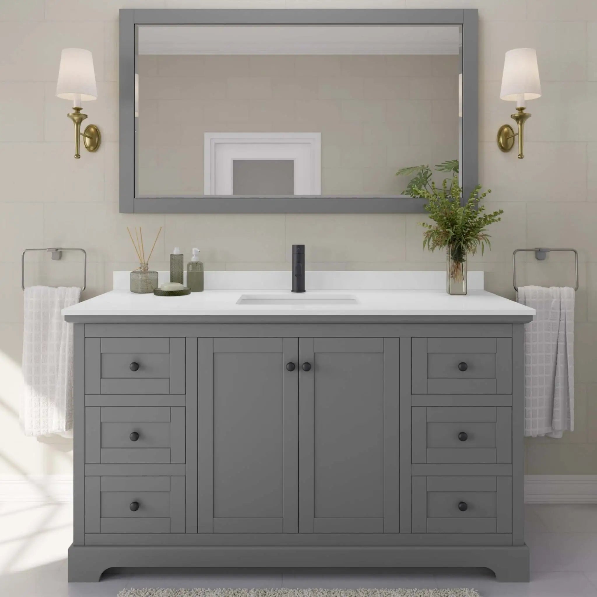 60" Avery Single Bathroom Vanity in Dark Gray with Matte Black Trim by Wyndham