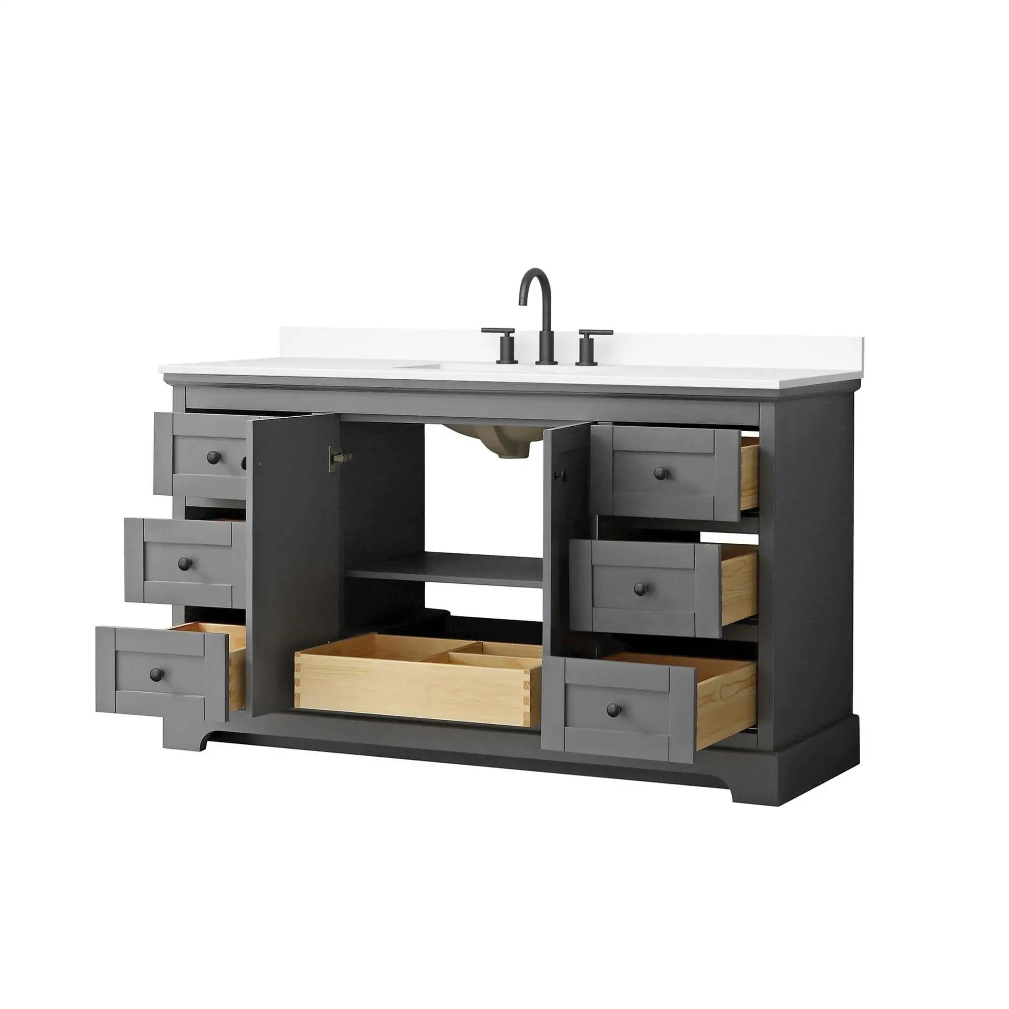 60" Avery Single Bathroom Vanity in Dark Gray with Matte Black Trim by Wyndham