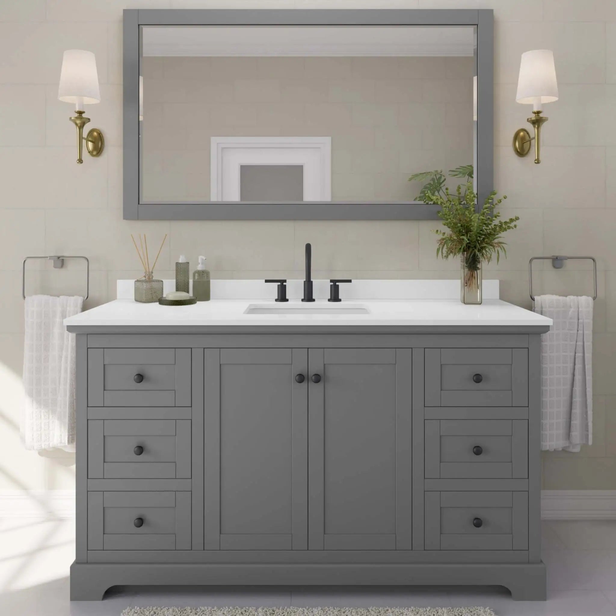 60" Avery Single Bathroom Vanity in Dark Gray with Matte Black Trim by Wyndham