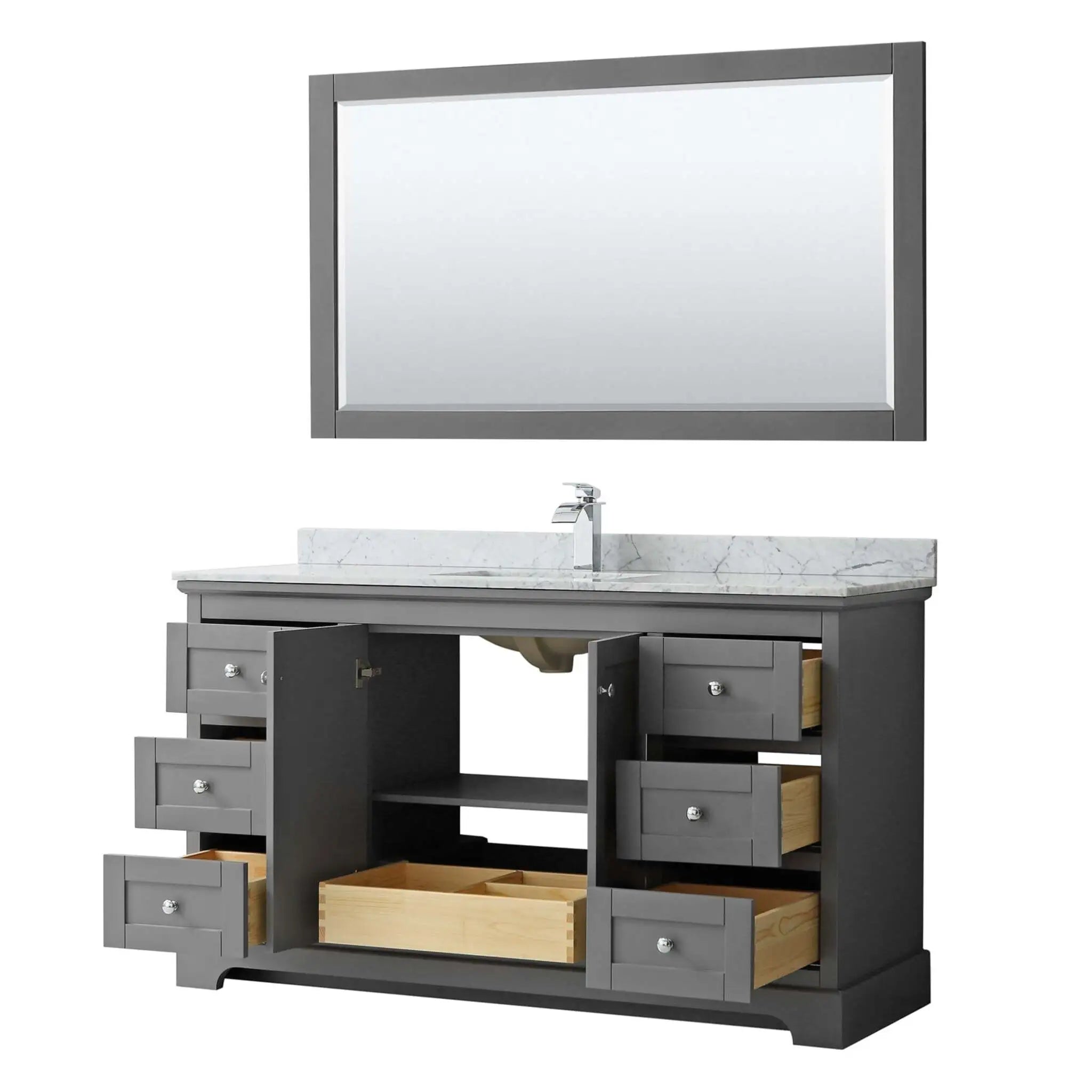 60" Avery Single Bathroom Vanity in Dark Gray with Polished Chrome Trim & 58" Mirror by Wyndham