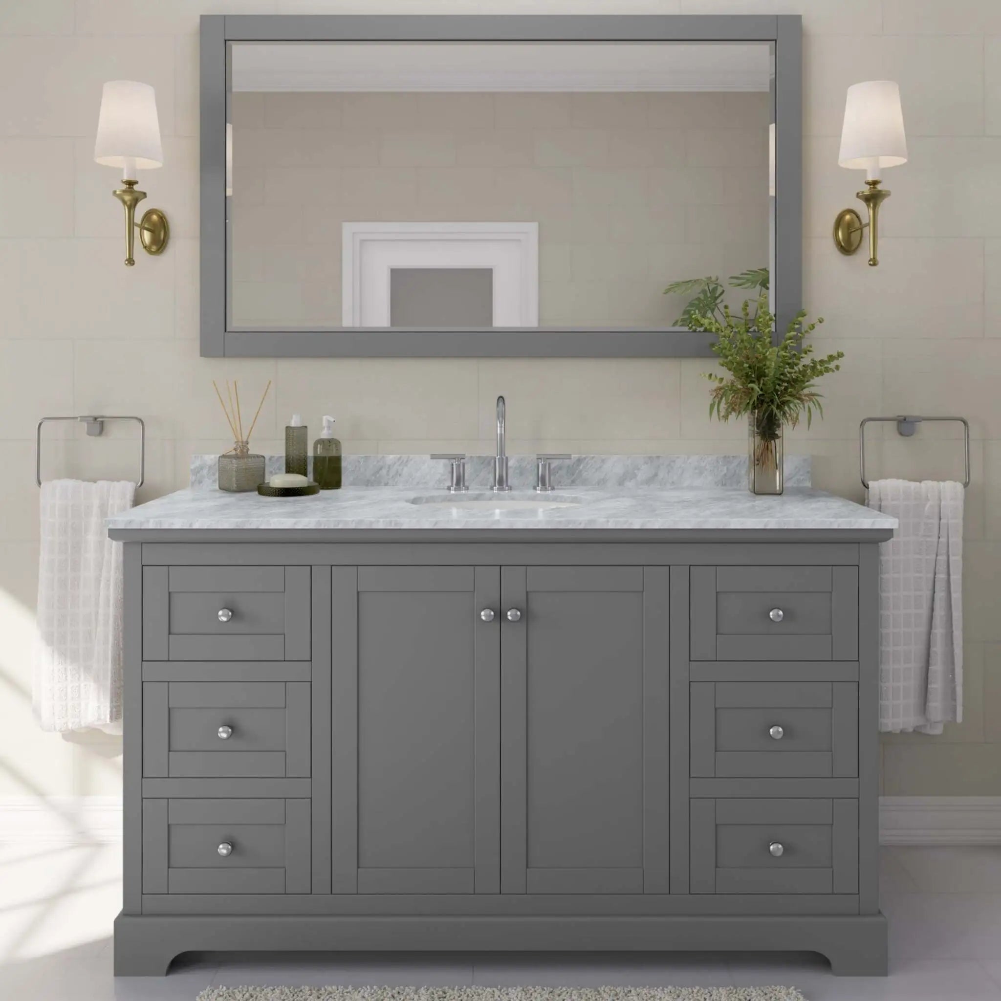 60" Avery Single Bathroom Vanity in Dark Gray with Polished Chrome Trim & 58" Mirror by Wyndham