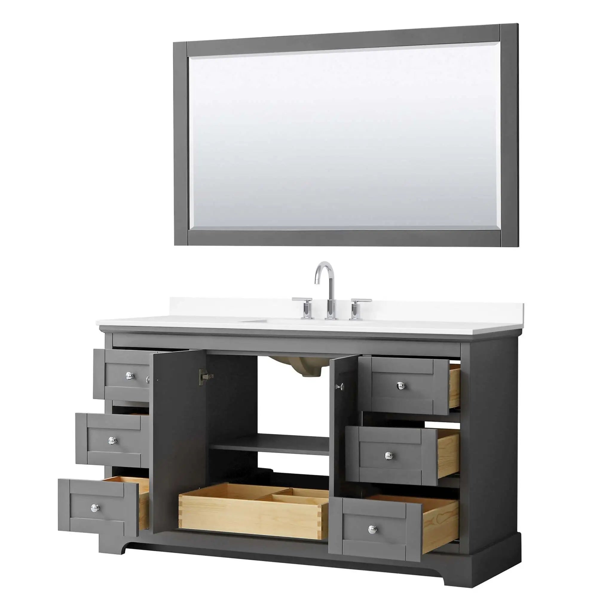 60" Avery Single Bathroom Vanity in Dark Gray with Polished Chrome Trim & 58" Mirror by Wyndham