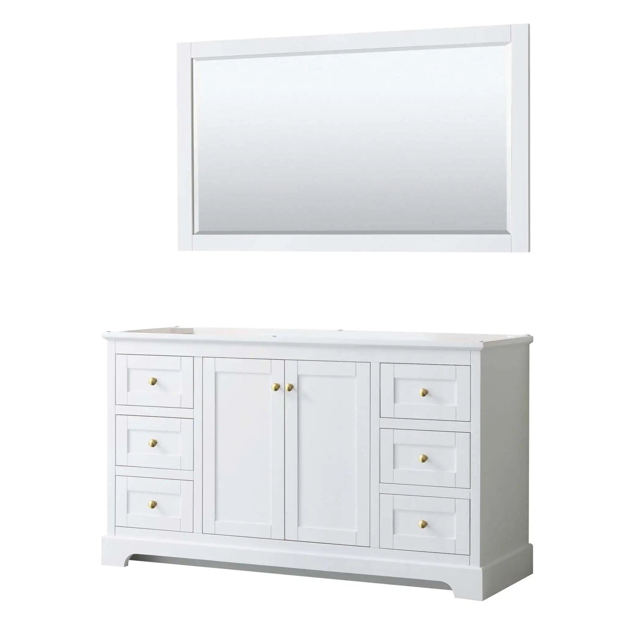 60" Avery Single Bathroom Vanity in White with Brushed Gold Trim & 58" Mirror by Wyndham