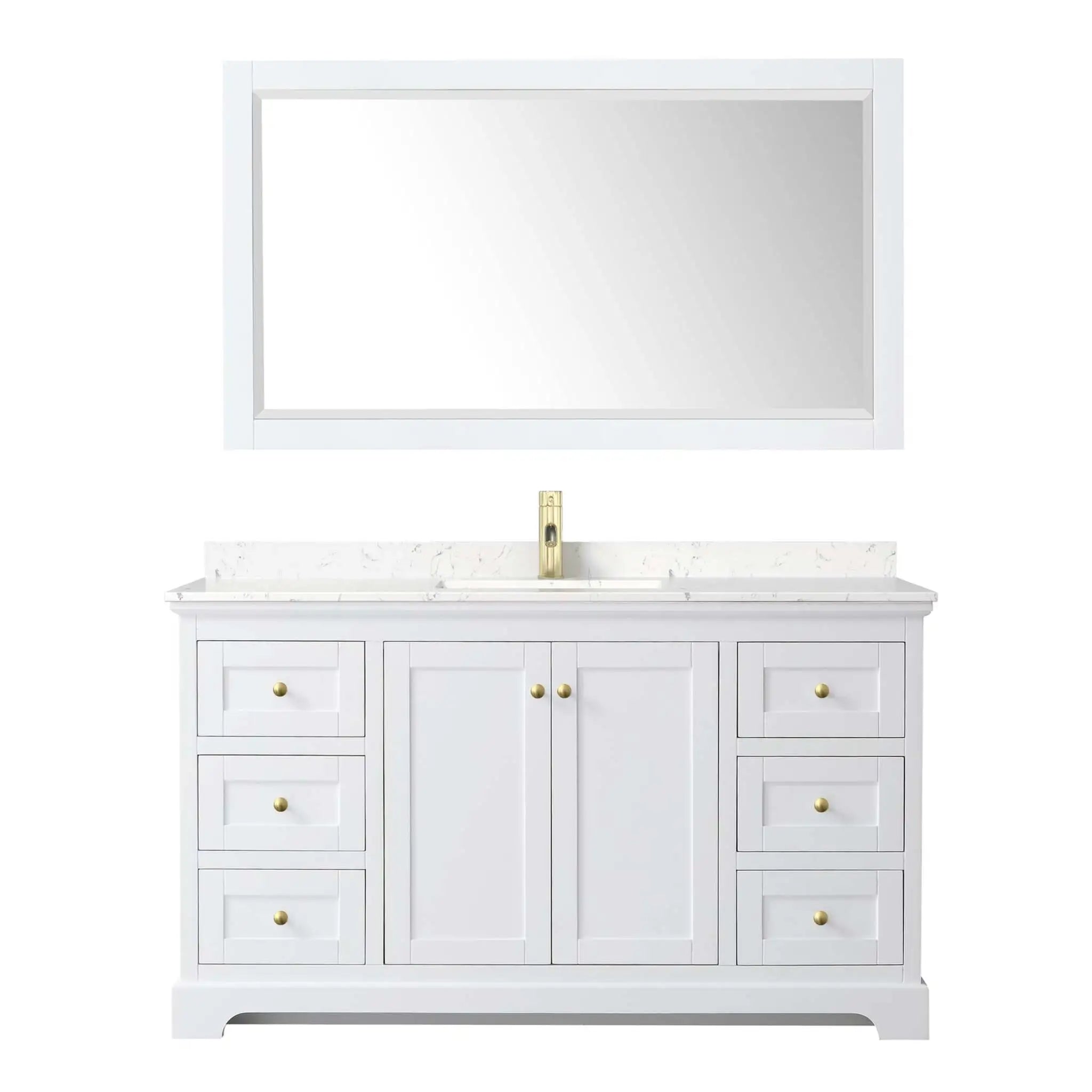 60" Avery Single Bathroom Vanity in White with Brushed Gold Trim & 58" Mirror by Wyndham
