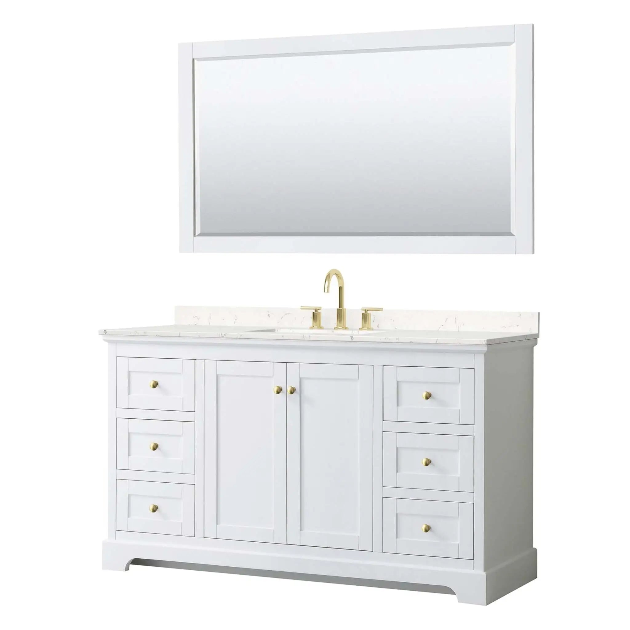 60" Avery Single Bathroom Vanity in White with Brushed Gold Trim & 58" Mirror by Wyndham