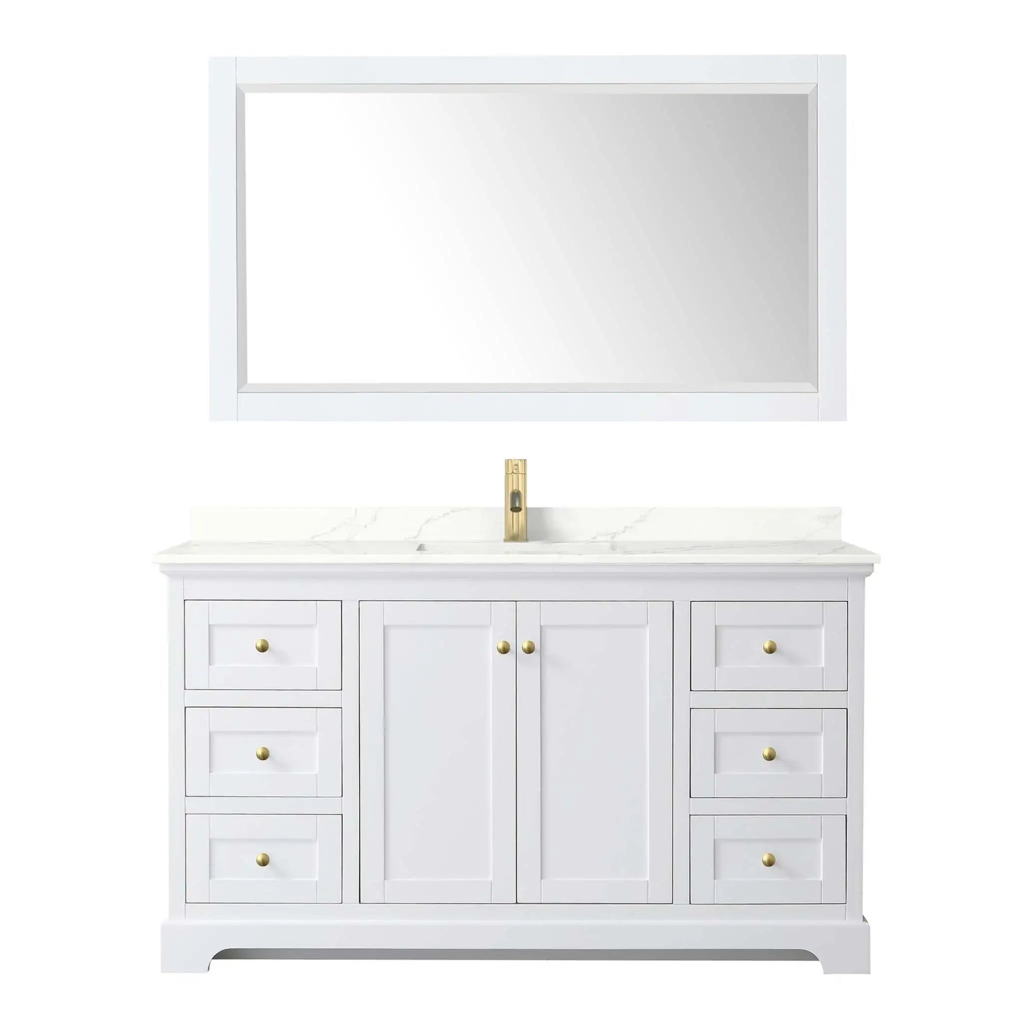 60" Avery Single Bathroom Vanity in White with Brushed Gold Trim & 58" Mirror by Wyndham
