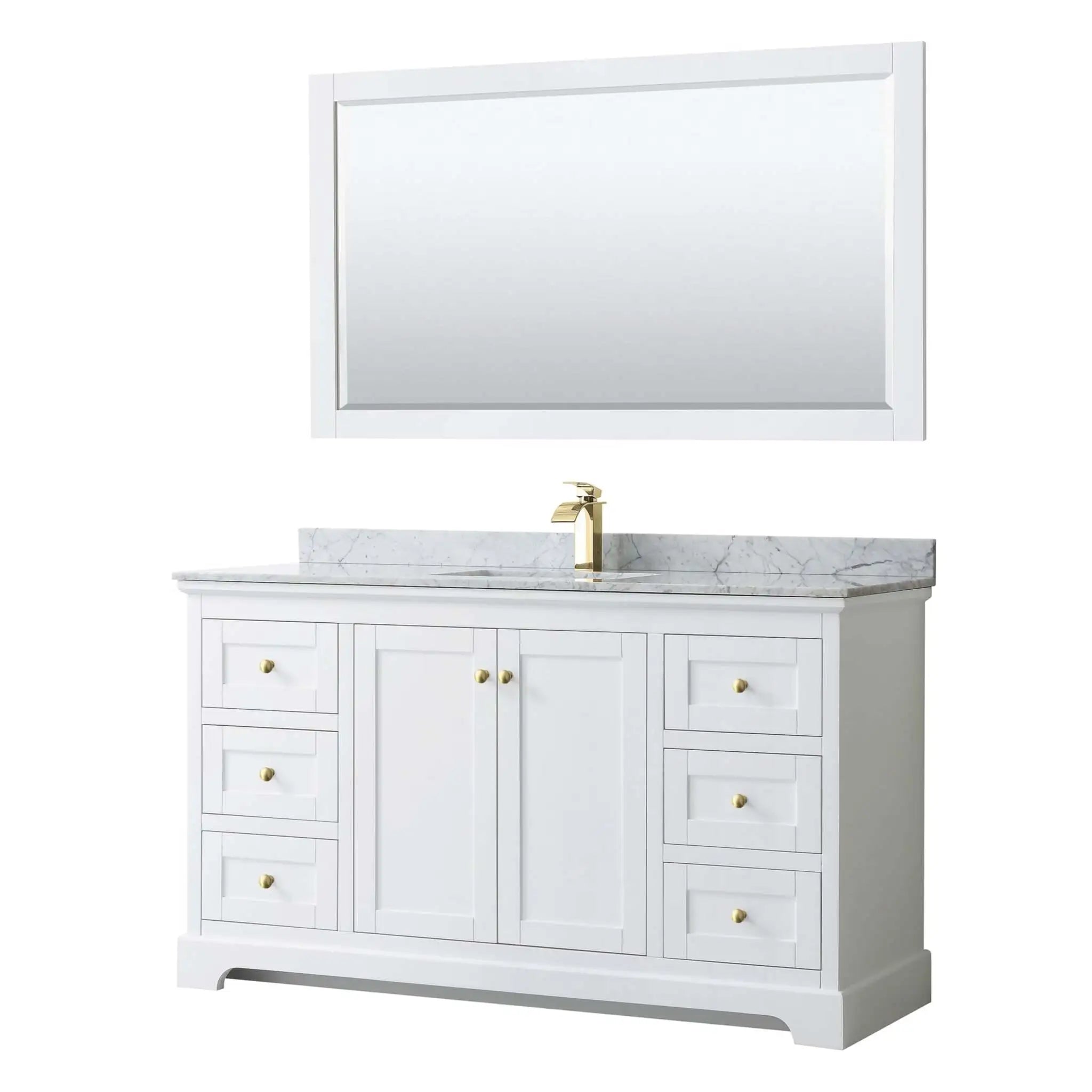 60" Avery Single Bathroom Vanity in White with Brushed Gold Trim & 58" Mirror by Wyndham