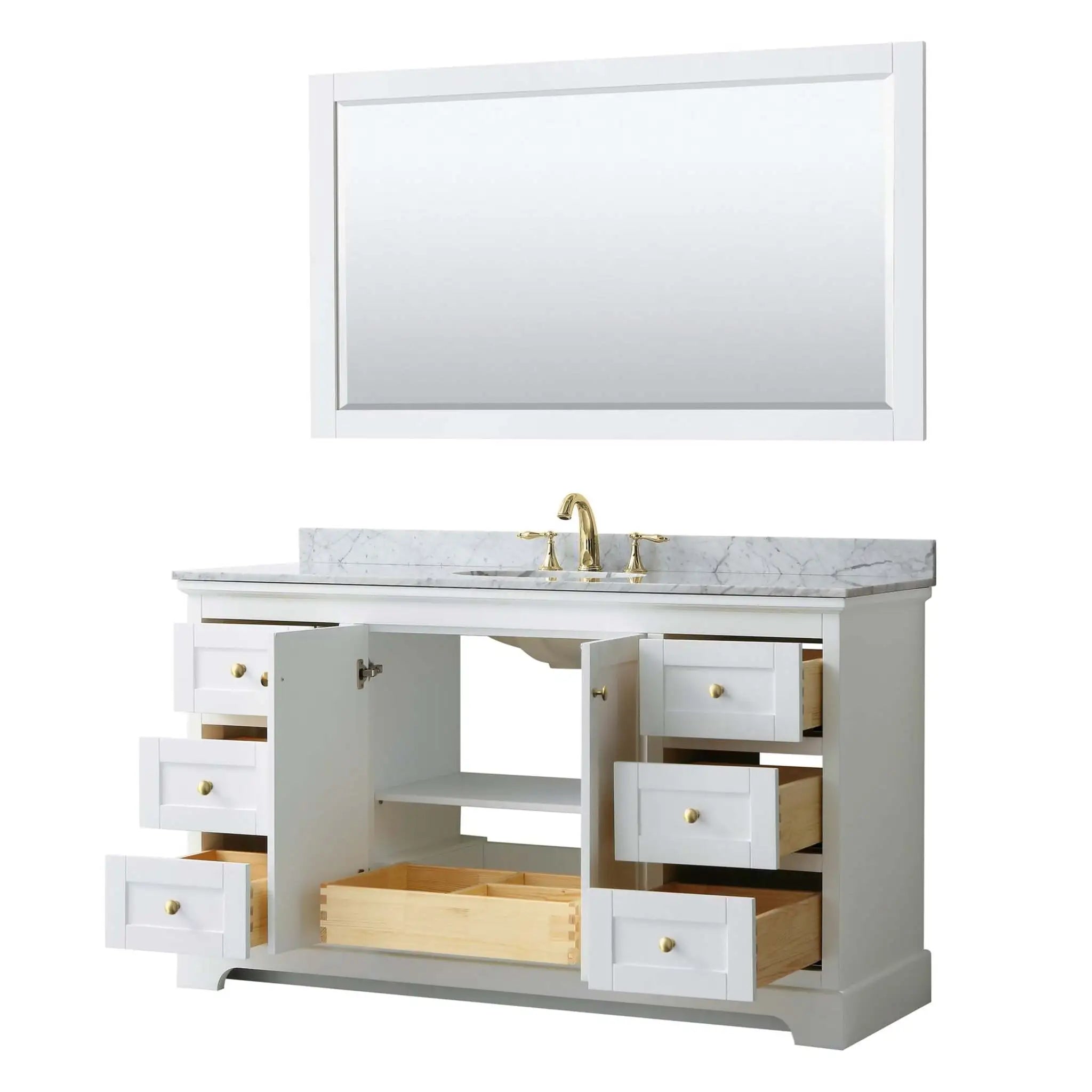60" Avery Single Bathroom Vanity in White with Brushed Gold Trim & 58" Mirror by Wyndham
