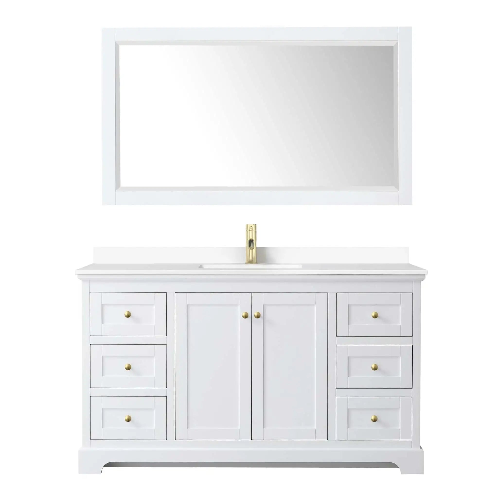 60" Avery Single Bathroom Vanity in White with Brushed Gold Trim & 58" Mirror by Wyndham