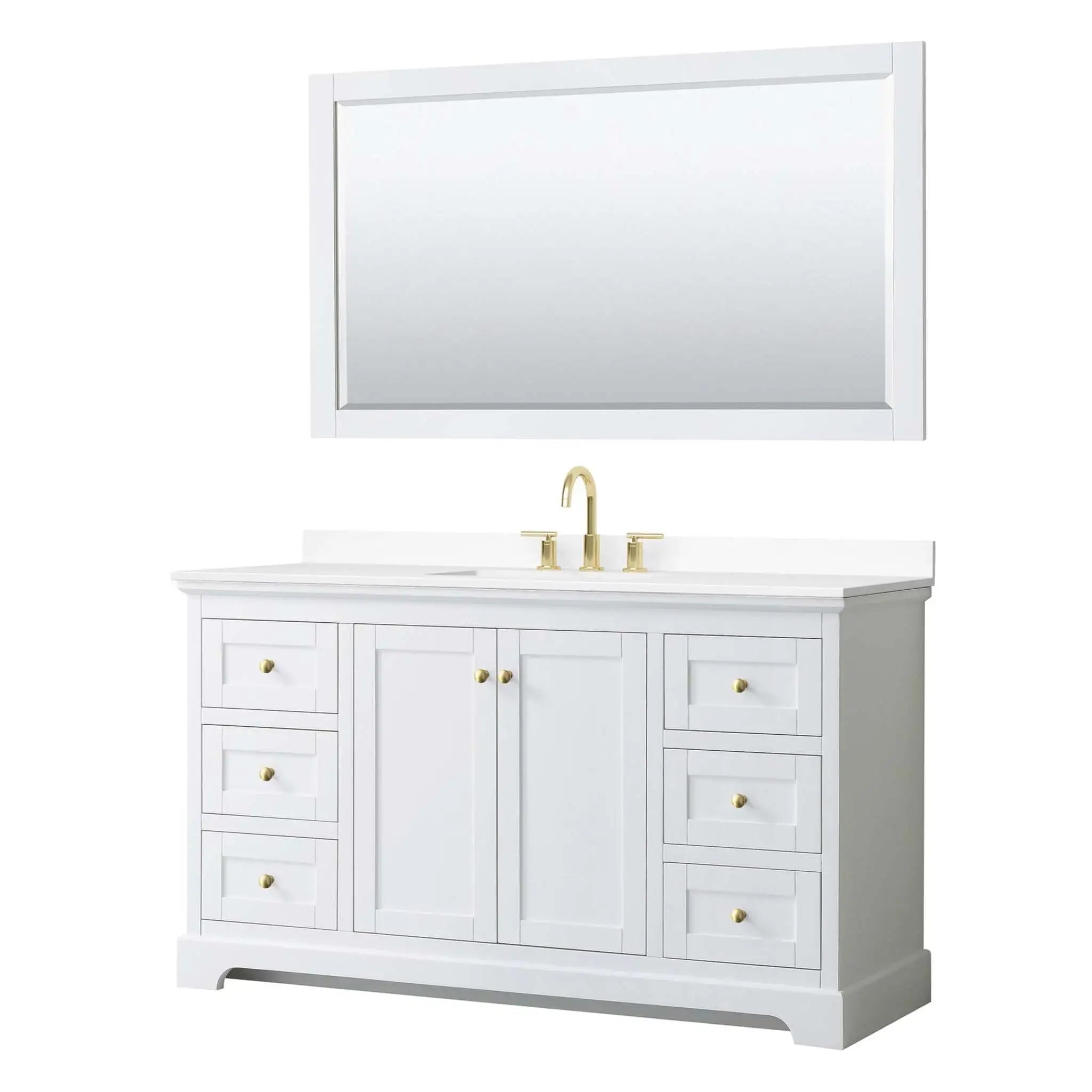 60" Avery Single Bathroom Vanity in White with Brushed Gold Trim & 58" Mirror by Wyndham
