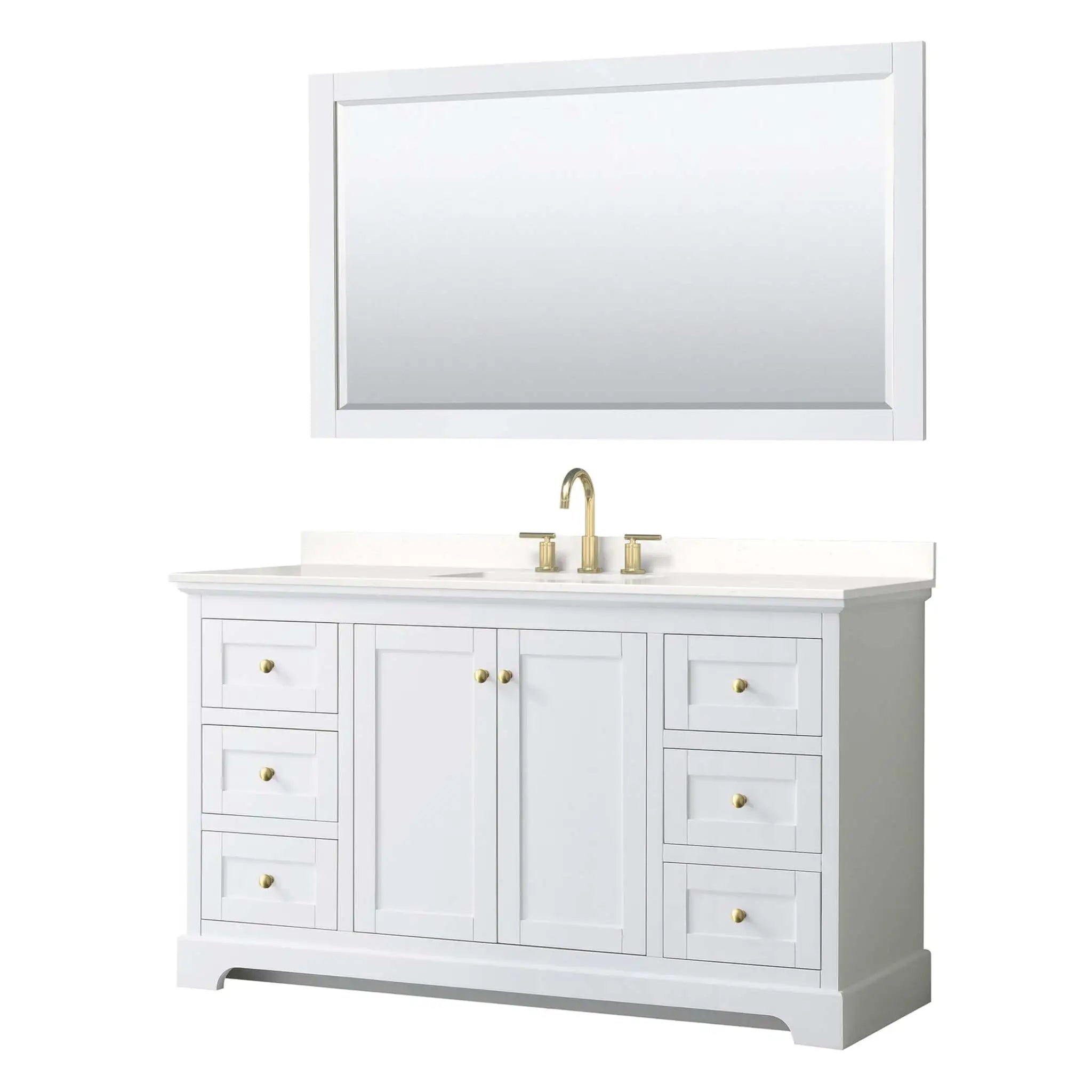 60" Avery Single Bathroom Vanity in White with Brushed Gold Trim & 58" Mirror by Wyndham