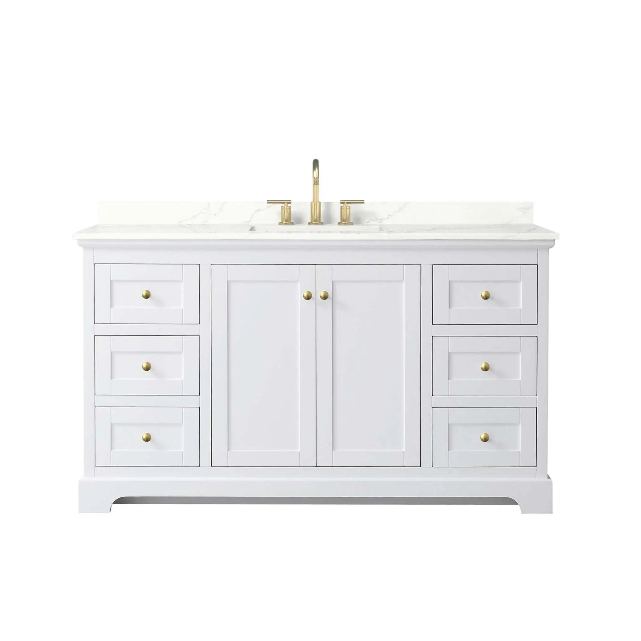 60" Avery Single Bathroom Vanity in White with Brushed Gold Trim by Wyndham