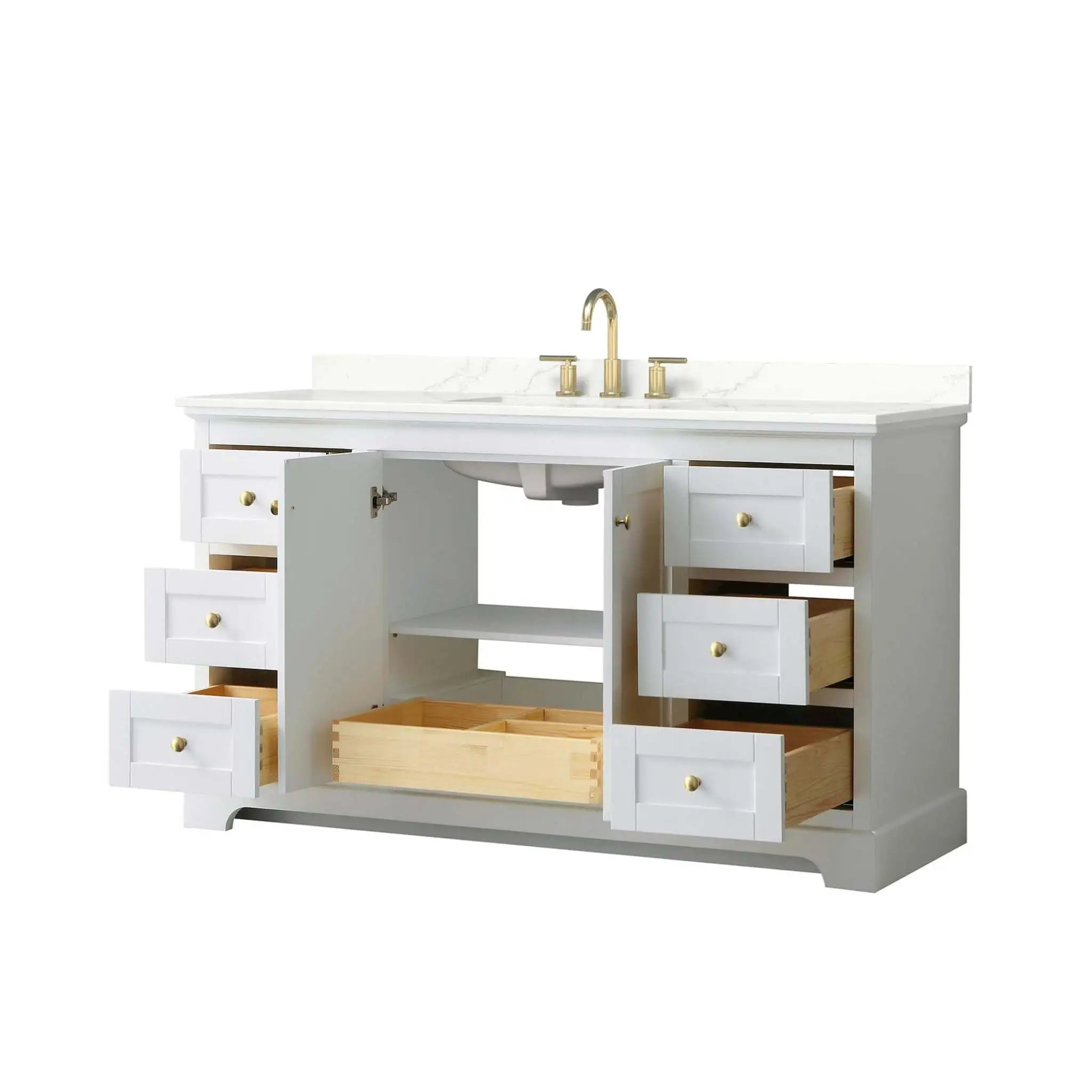 60" Avery Single Bathroom Vanity in White with Brushed Gold Trim by Wyndham