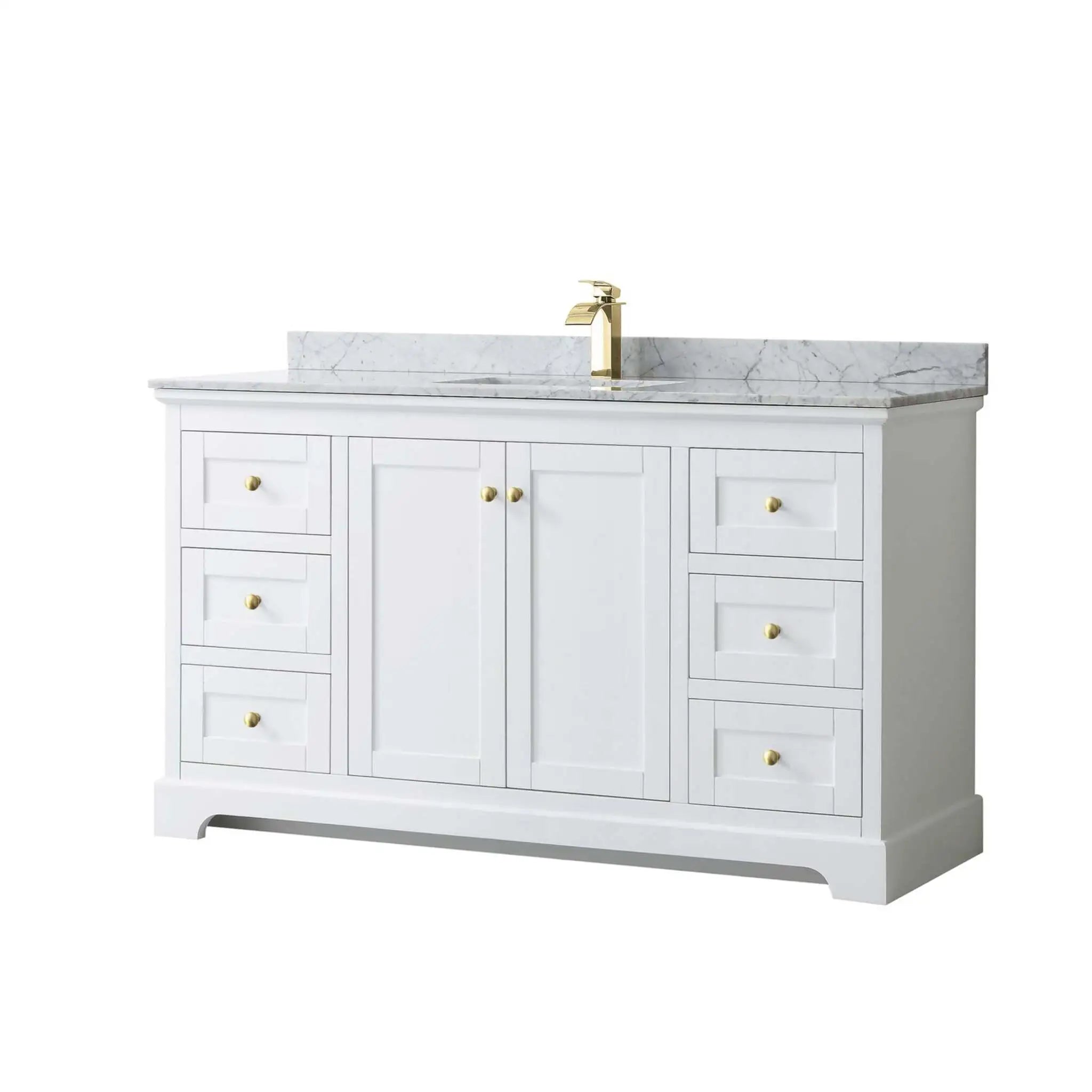 60" Avery Single Bathroom Vanity in White with Brushed Gold Trim by Wyndham
