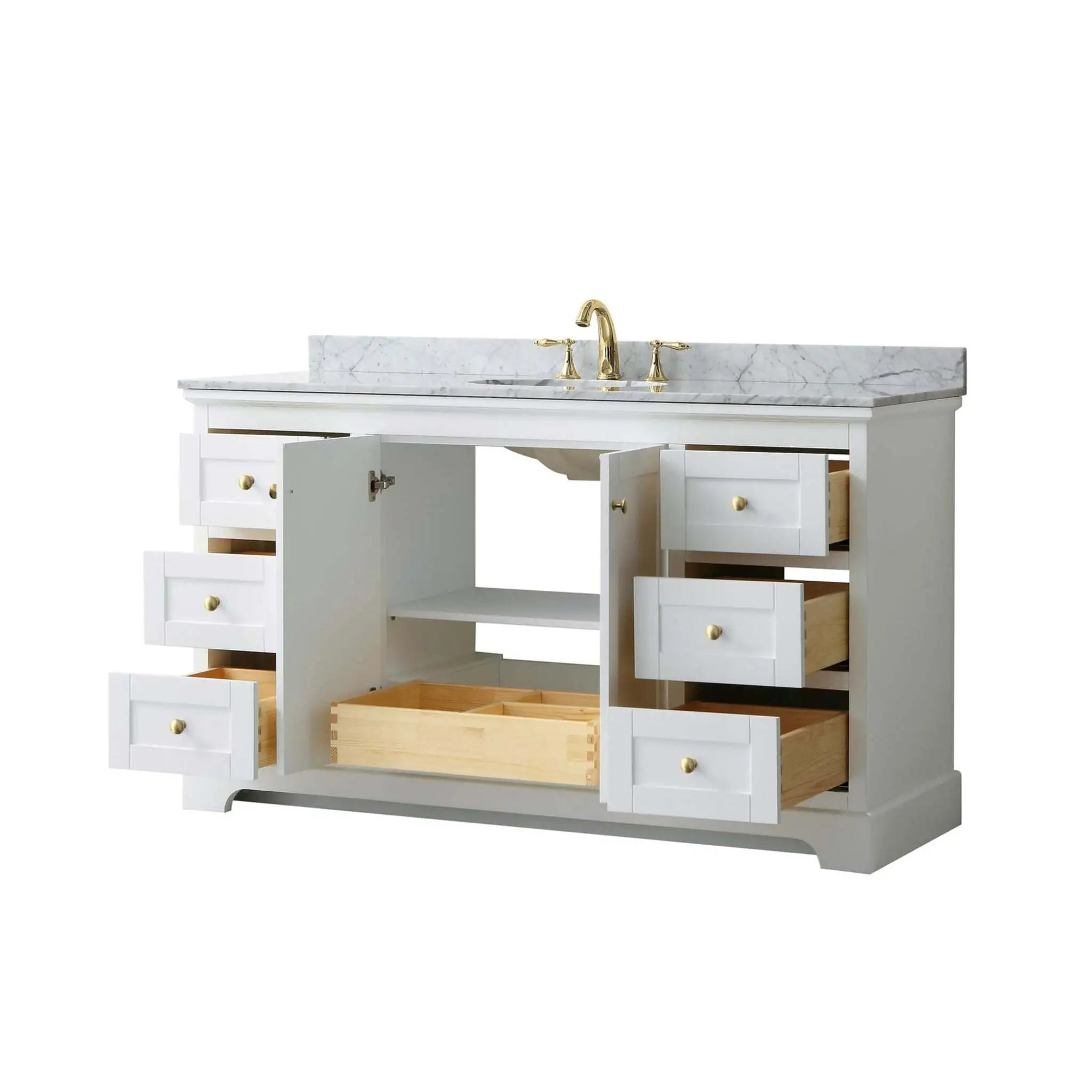 60" Avery Single Bathroom Vanity in White with Brushed Gold Trim by Wyndham