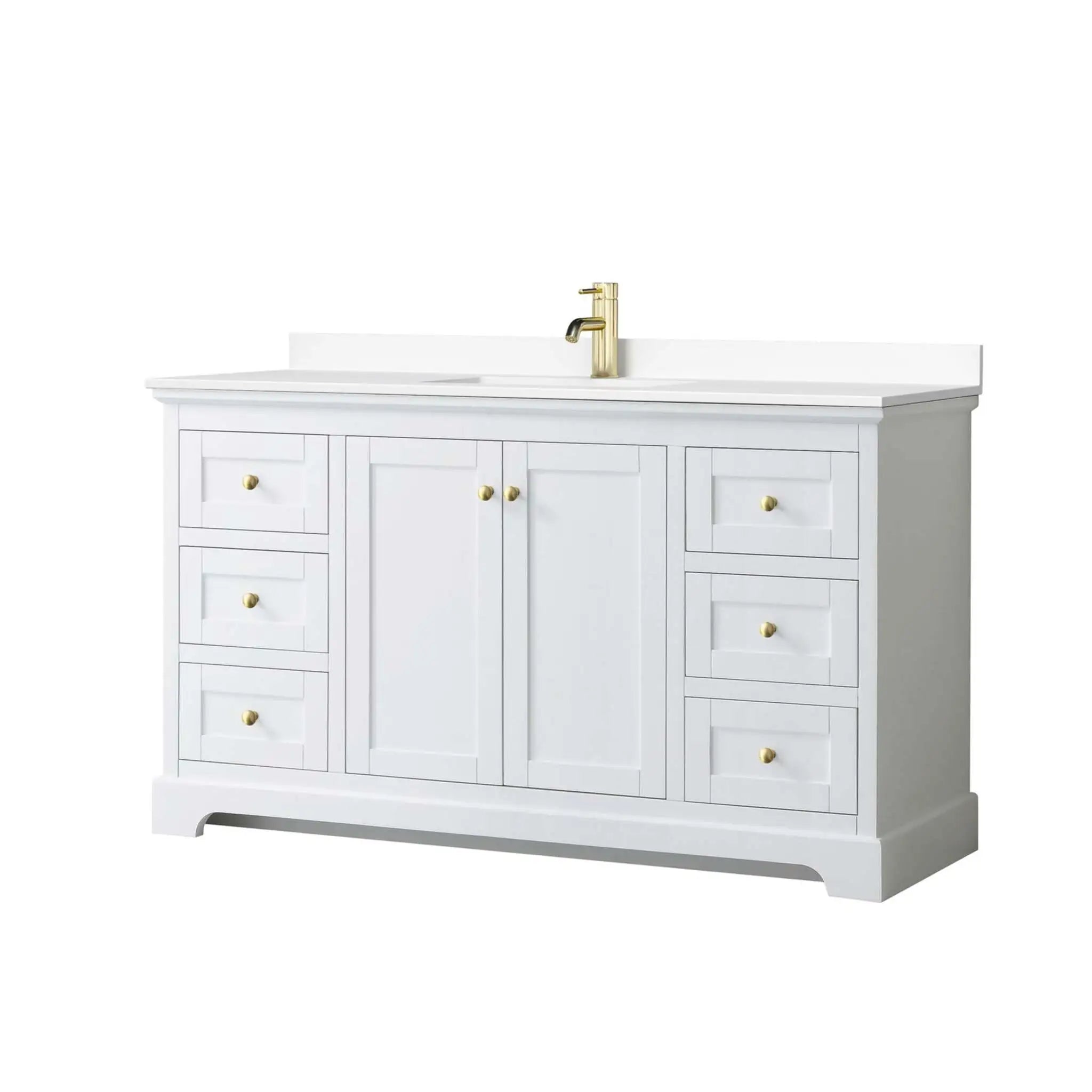 60" Avery Single Bathroom Vanity in White with Brushed Gold Trim by Wyndham