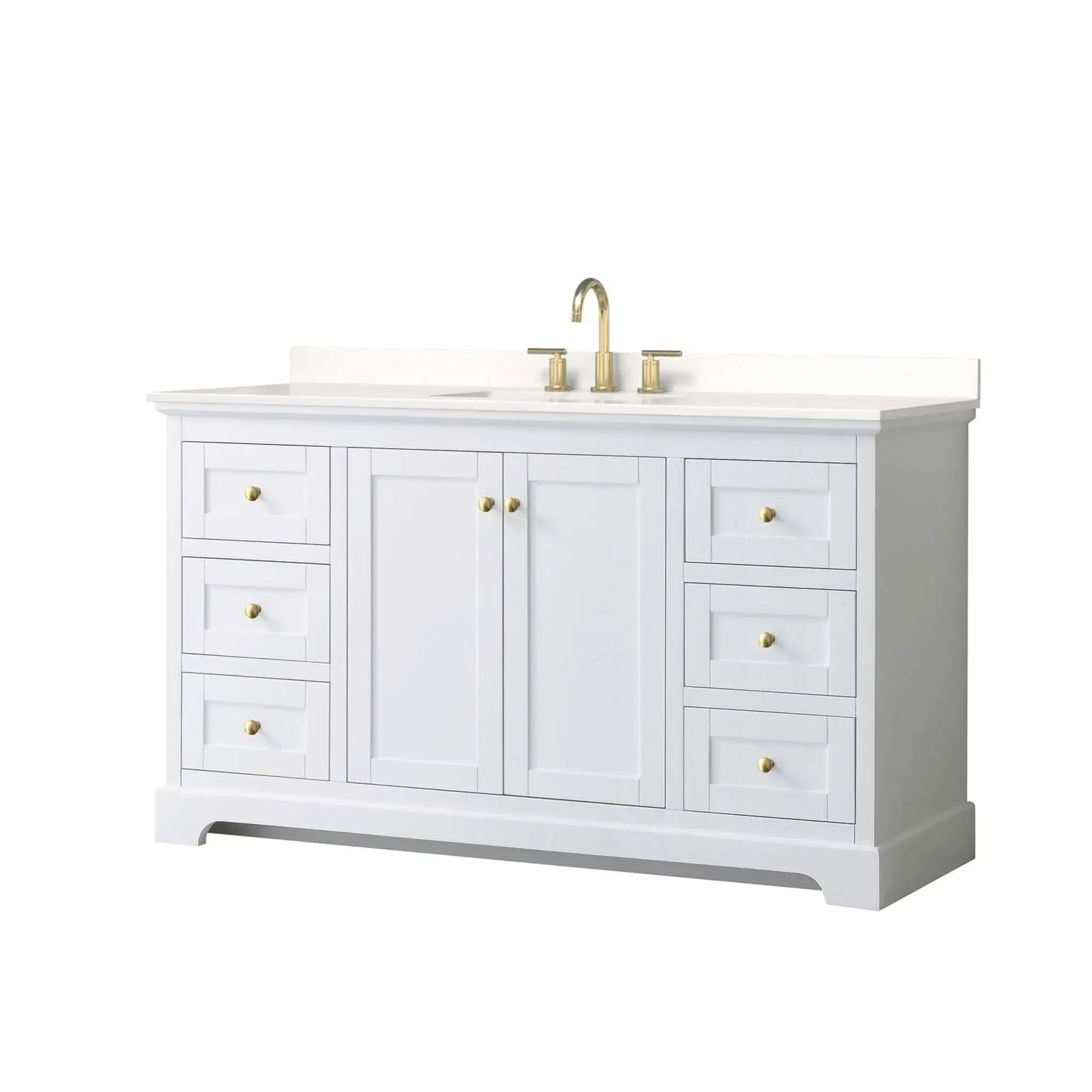 60" Avery Single Bathroom Vanity in White with Brushed Gold Trim by Wyndham