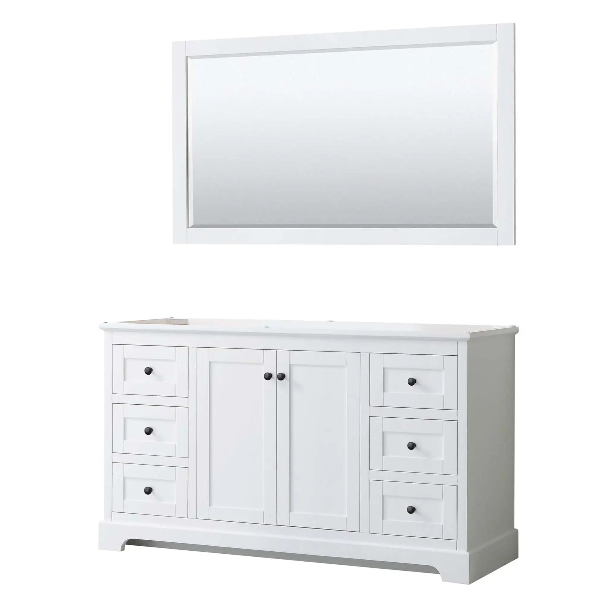 60" Avery Single Bathroom Vanity in White with Matte Black Trim & 58" Mirror by Wyndham