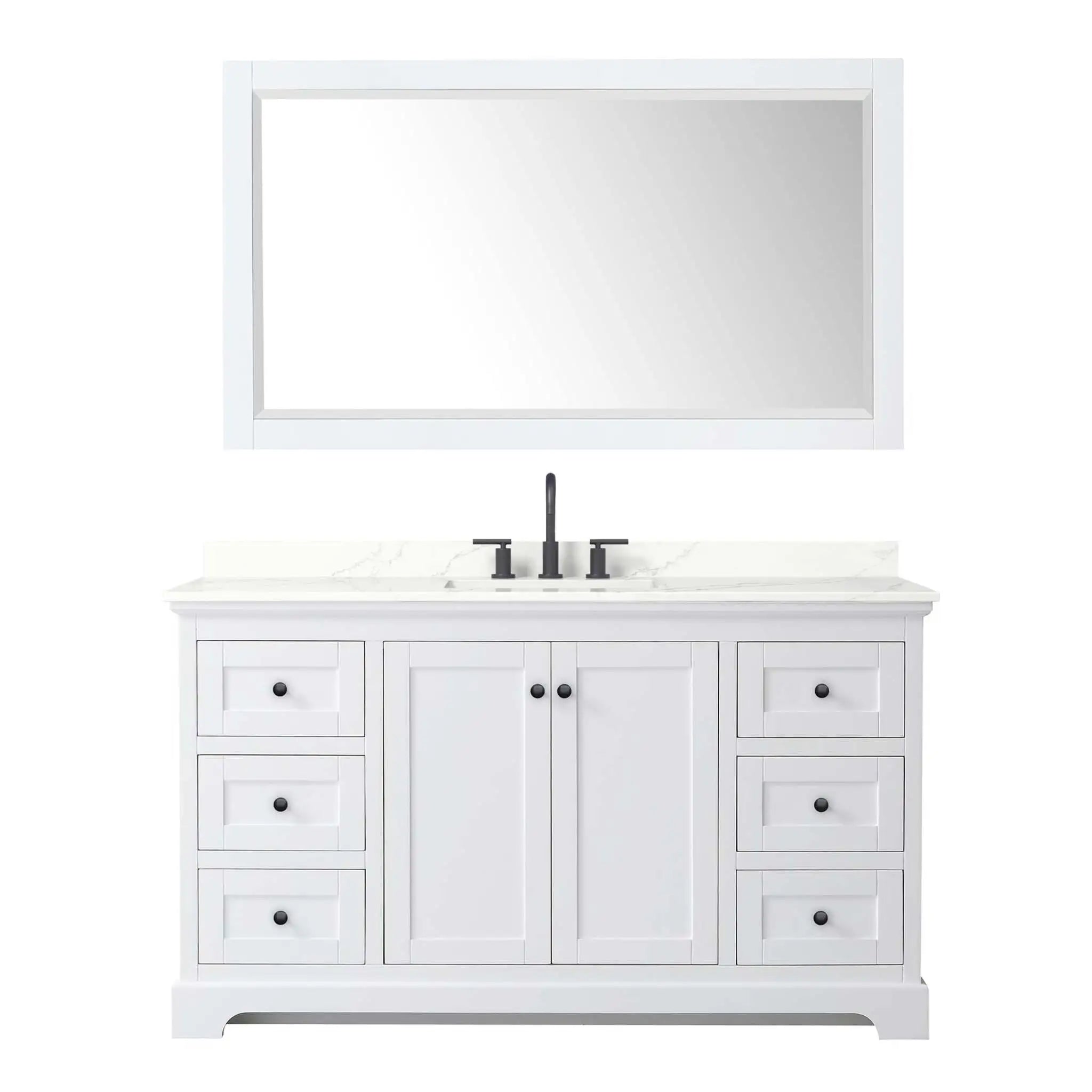 60" Avery Single Bathroom Vanity in White with Matte Black Trim & 58" Mirror by Wyndham