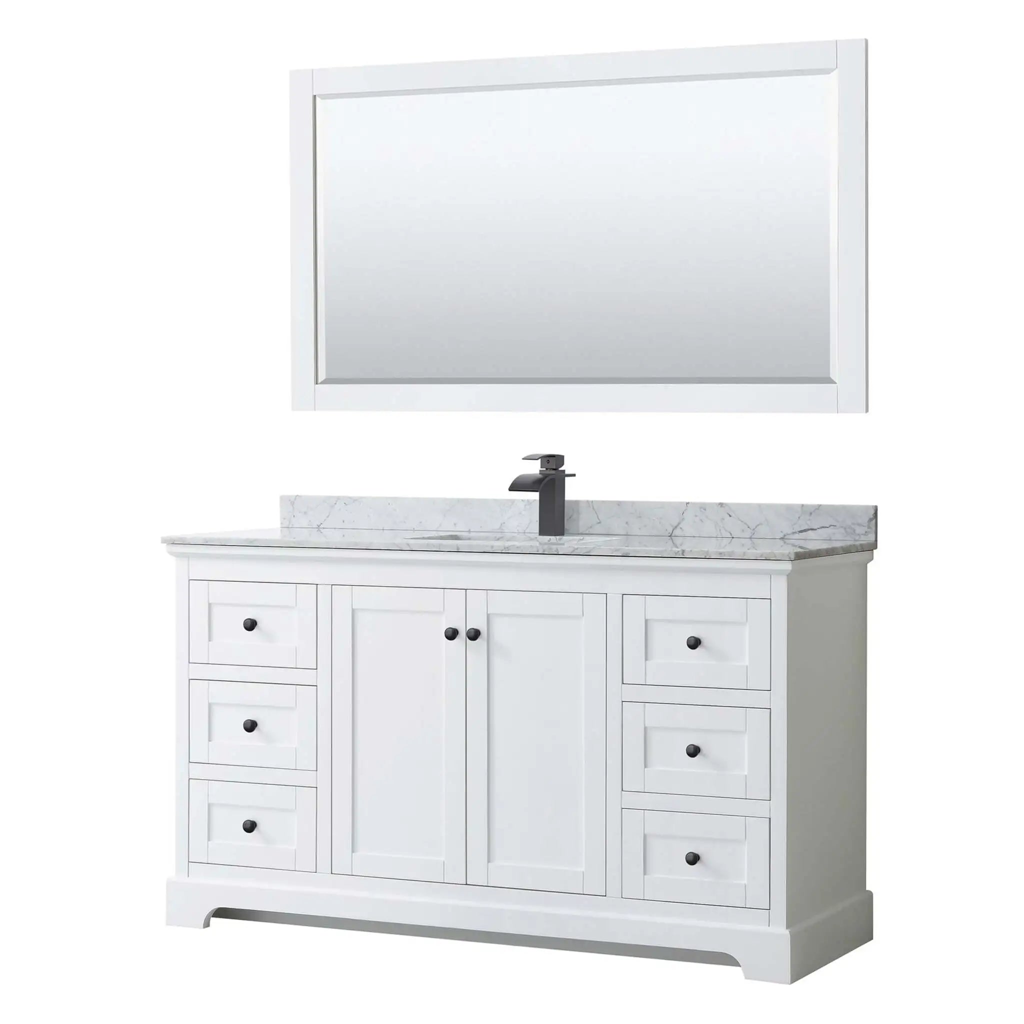 60" Avery Single Bathroom Vanity in White with Matte Black Trim & 58" Mirror by Wyndham