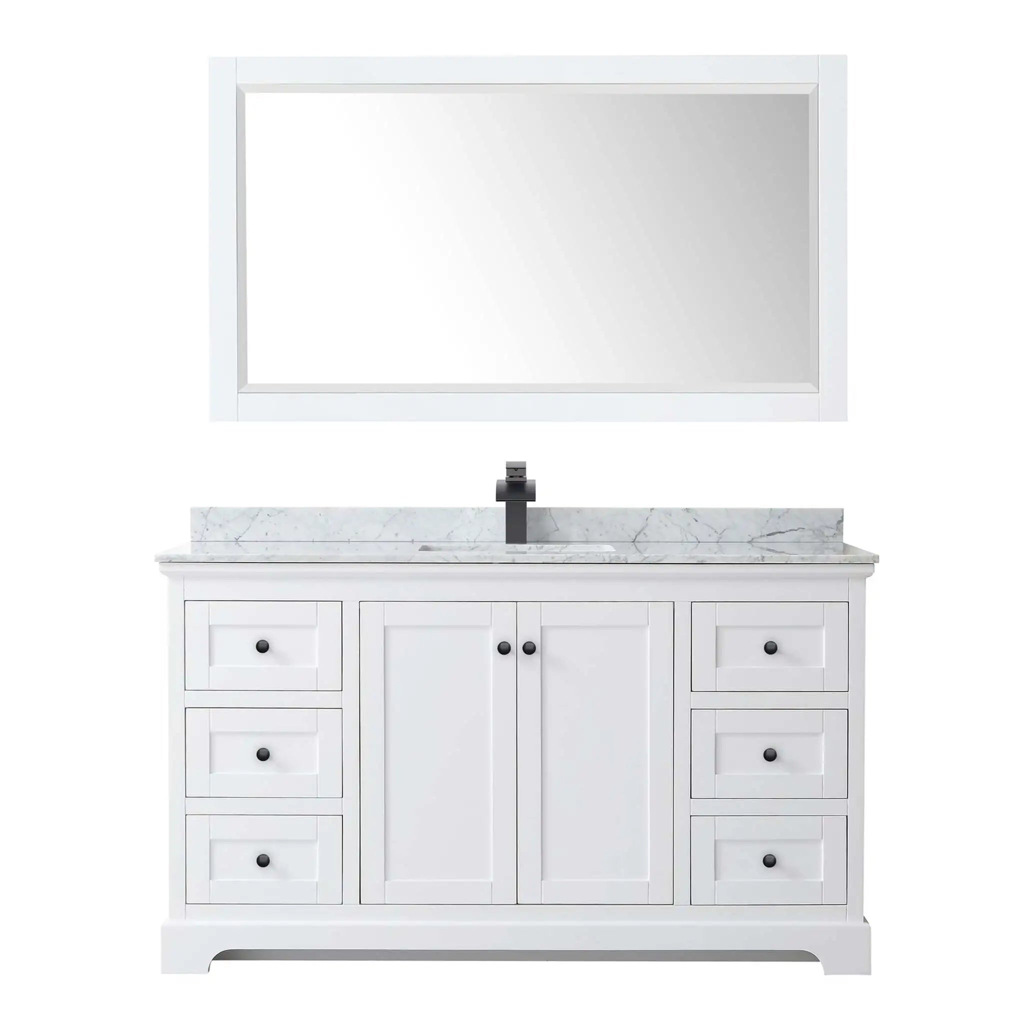 60" Avery Single Bathroom Vanity in White with Matte Black Trim & 58" Mirror by Wyndham
