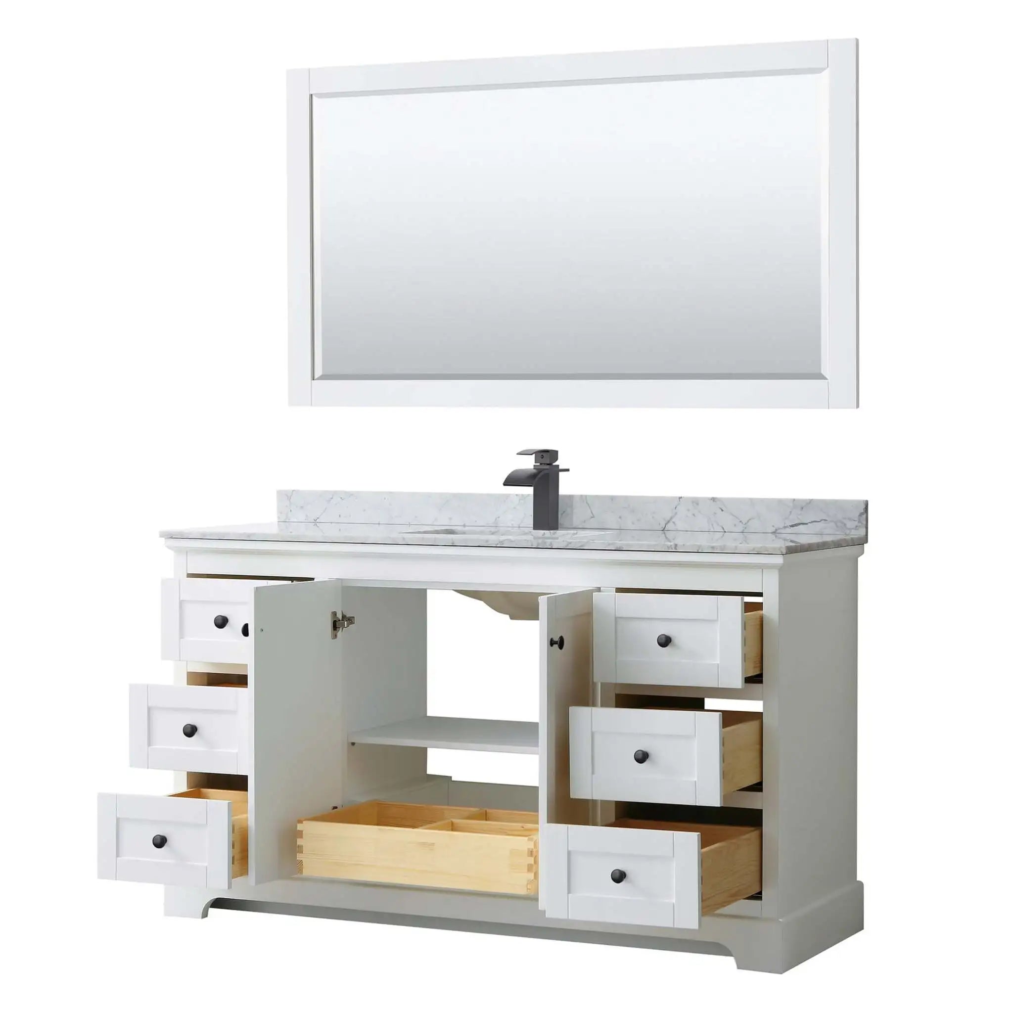 60" Avery Single Bathroom Vanity in White with Matte Black Trim & 58" Mirror by Wyndham