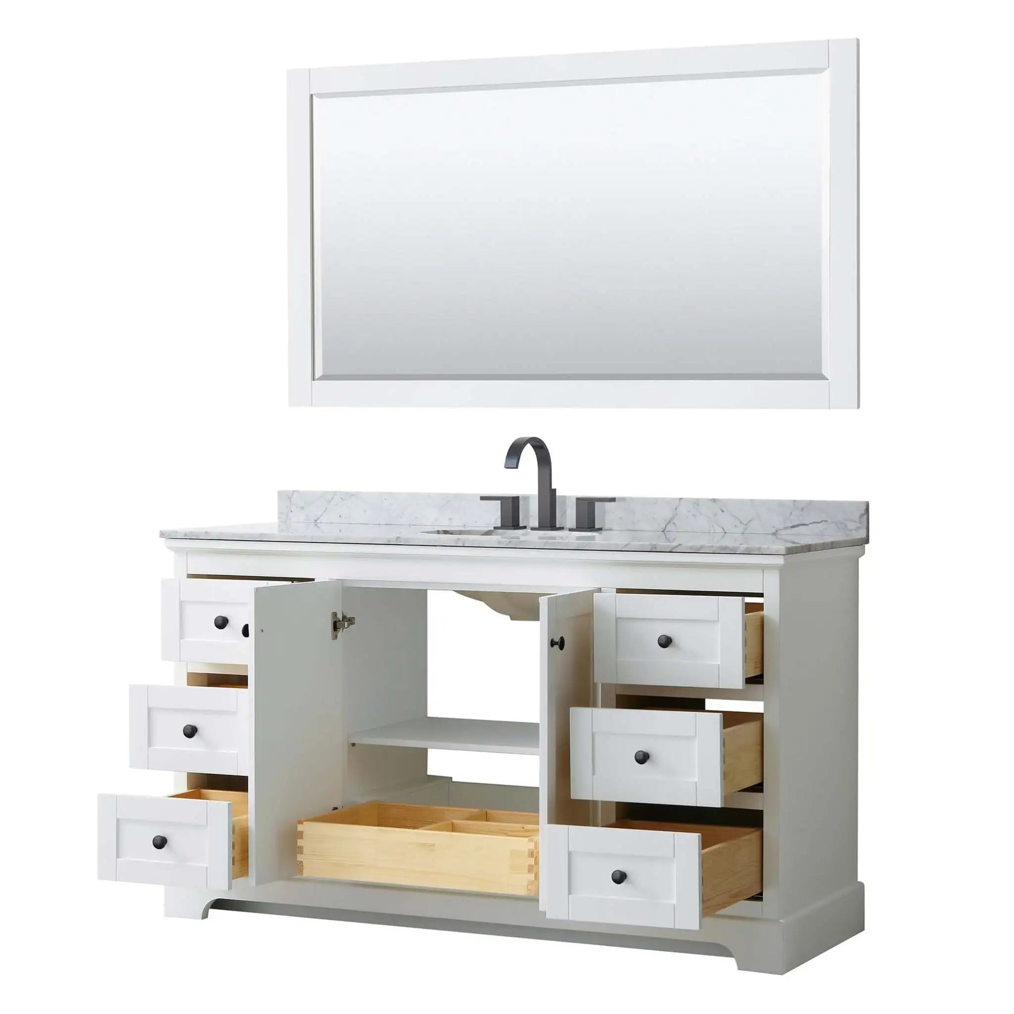 60" Avery Single Bathroom Vanity in White with Matte Black Trim & 58" Mirror by Wyndham