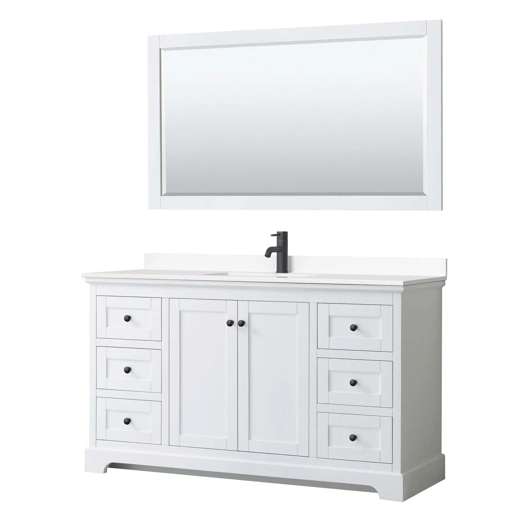 60" Avery Single Bathroom Vanity in White with Matte Black Trim & 58" Mirror by Wyndham